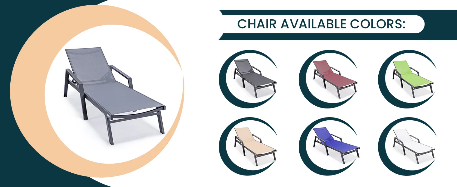 Marlin Modern Aluminum Outdoor Patio Chaise Lounge Chair With Arms Set of 2 with Square Fire Pit Side Table Perfect for Patio, Lawn, and Garden