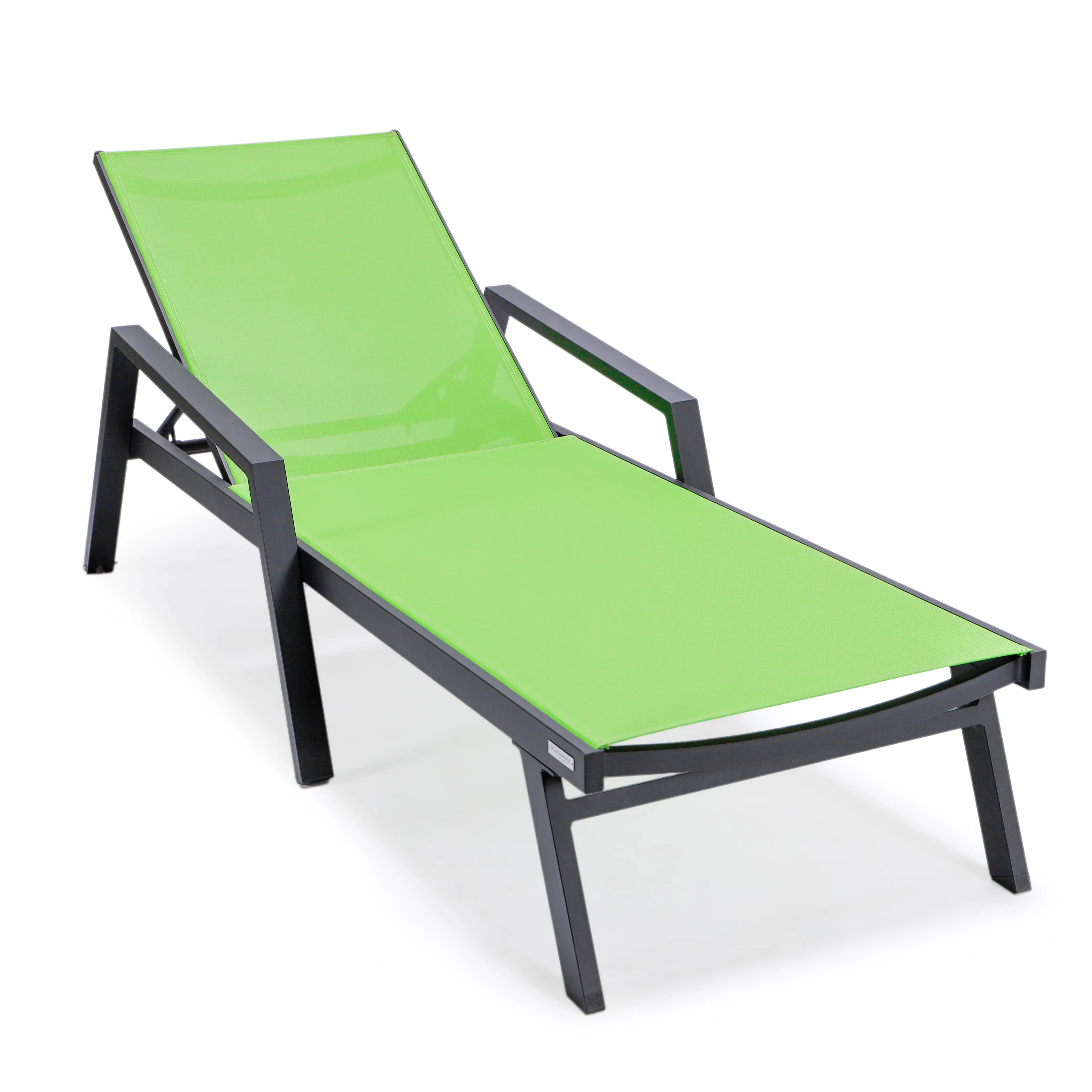 Marlin Modern Black Aluminum Outdoor Patio Chaise Lounge Chair With Arms and Square Fire Pit Side Table Perfect for Patio, Lawn, and Garden