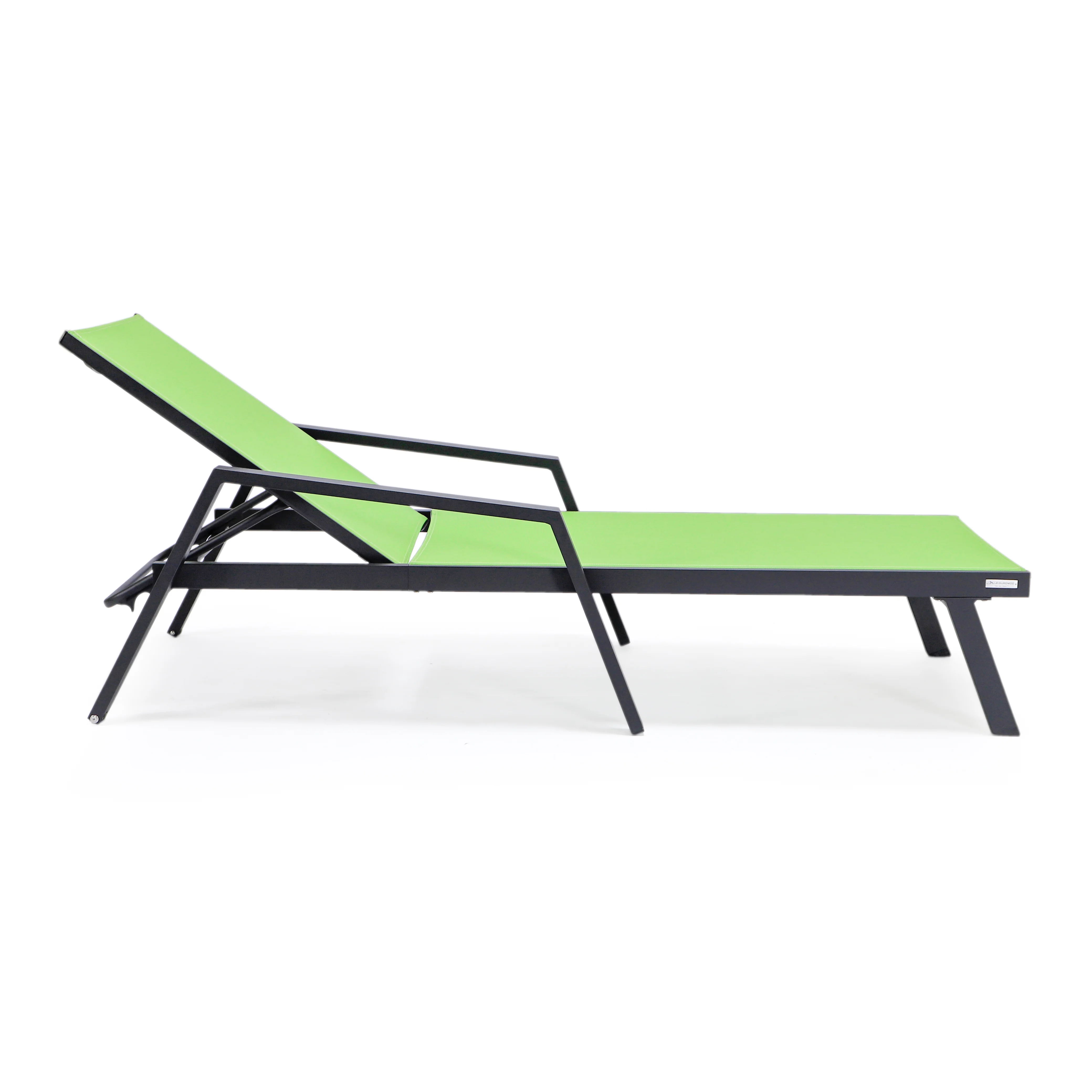 Marlin Modern Black Aluminum Outdoor Patio Chaise Lounge Chair With Arms and Square Fire Pit Side Table Perfect for Patio, Lawn, and Garden