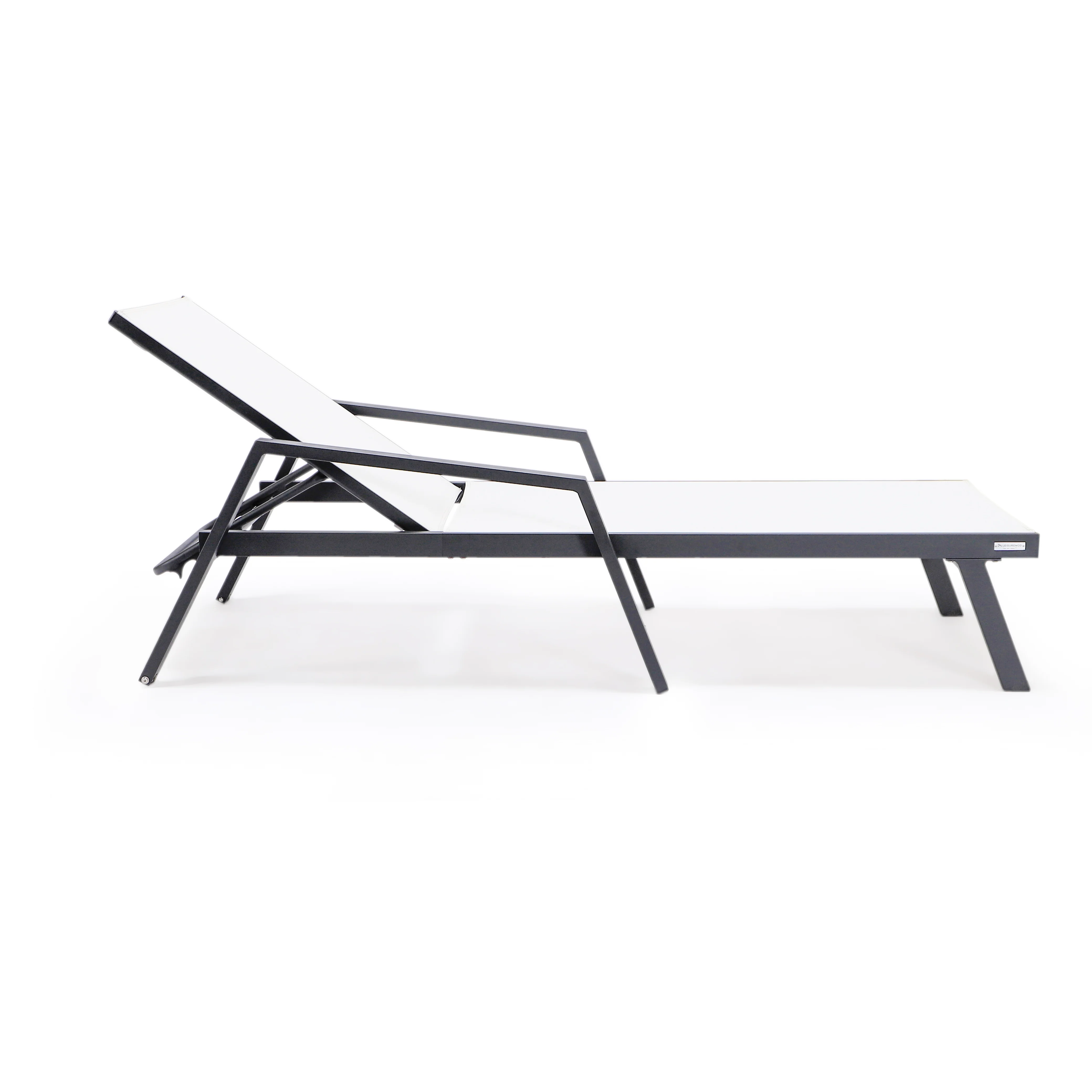 Marlin Modern Black Aluminum Outdoor Patio Chaise Lounge Chair With Arms and Square Fire Pit Side Table Perfect for Patio, Lawn, and Garden