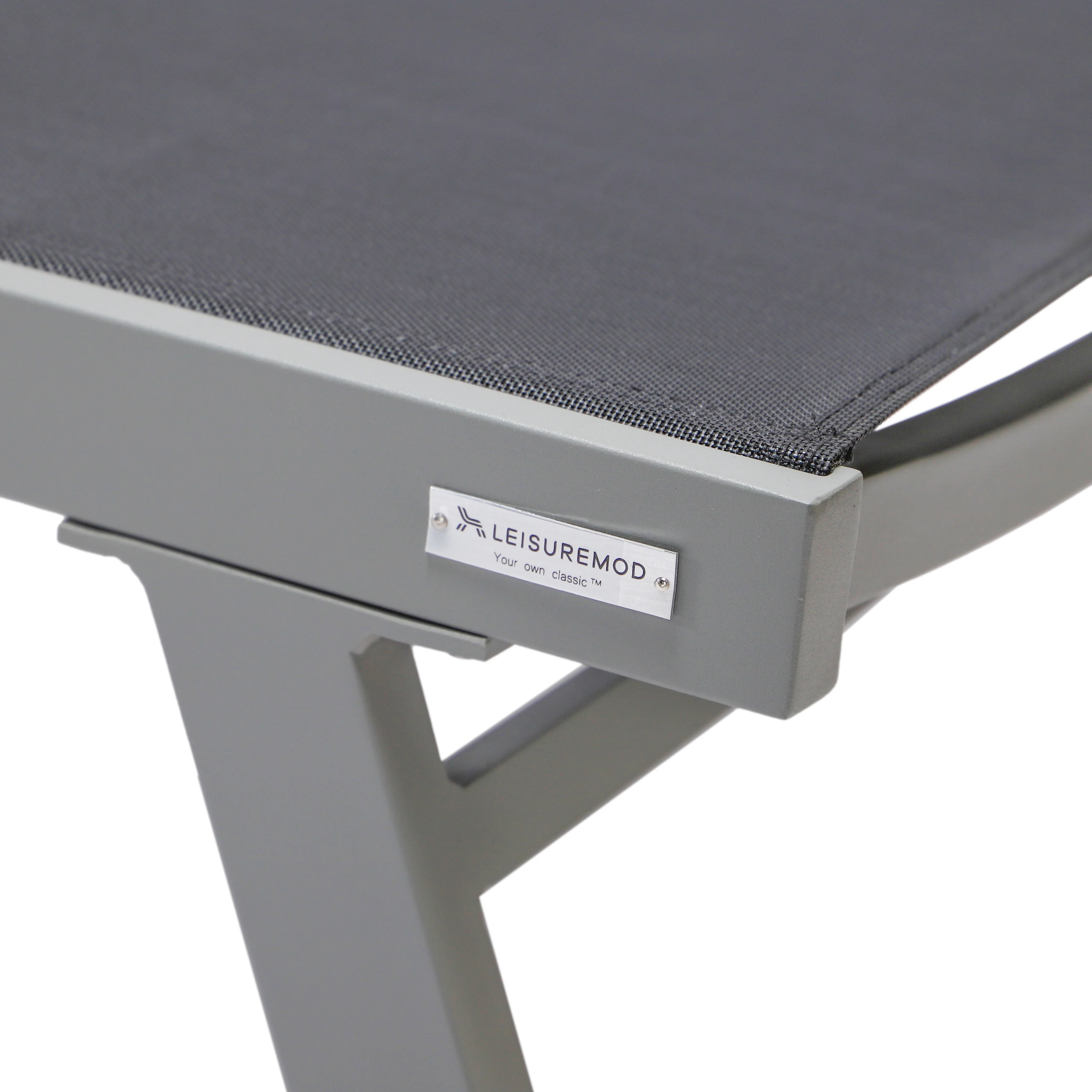 Marlin Patio Chaise Lounge Chair With Armrests in Grey Aluminum Frame