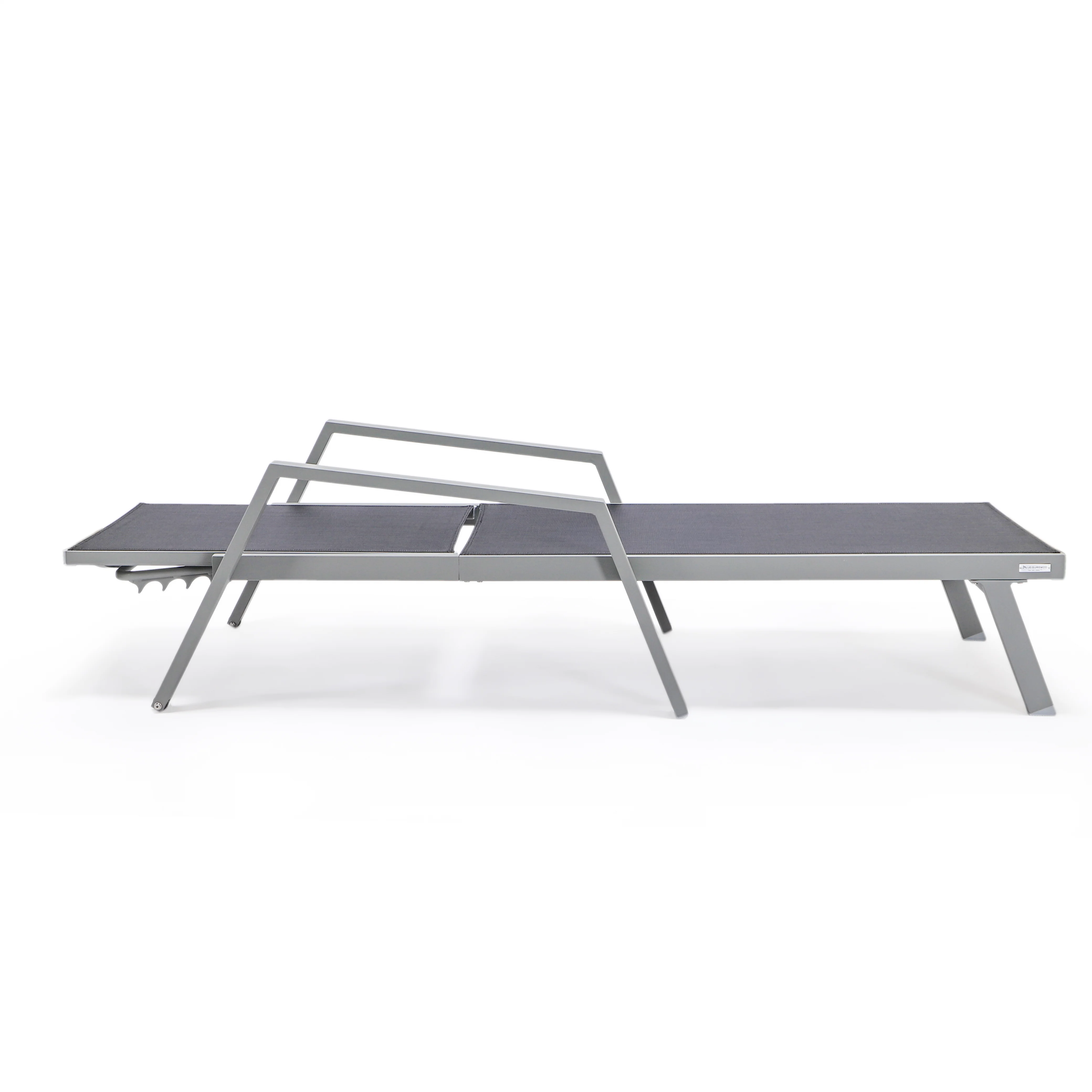 Marlin Patio Chaise Lounge Chair With Armrests in Grey Aluminum Frame