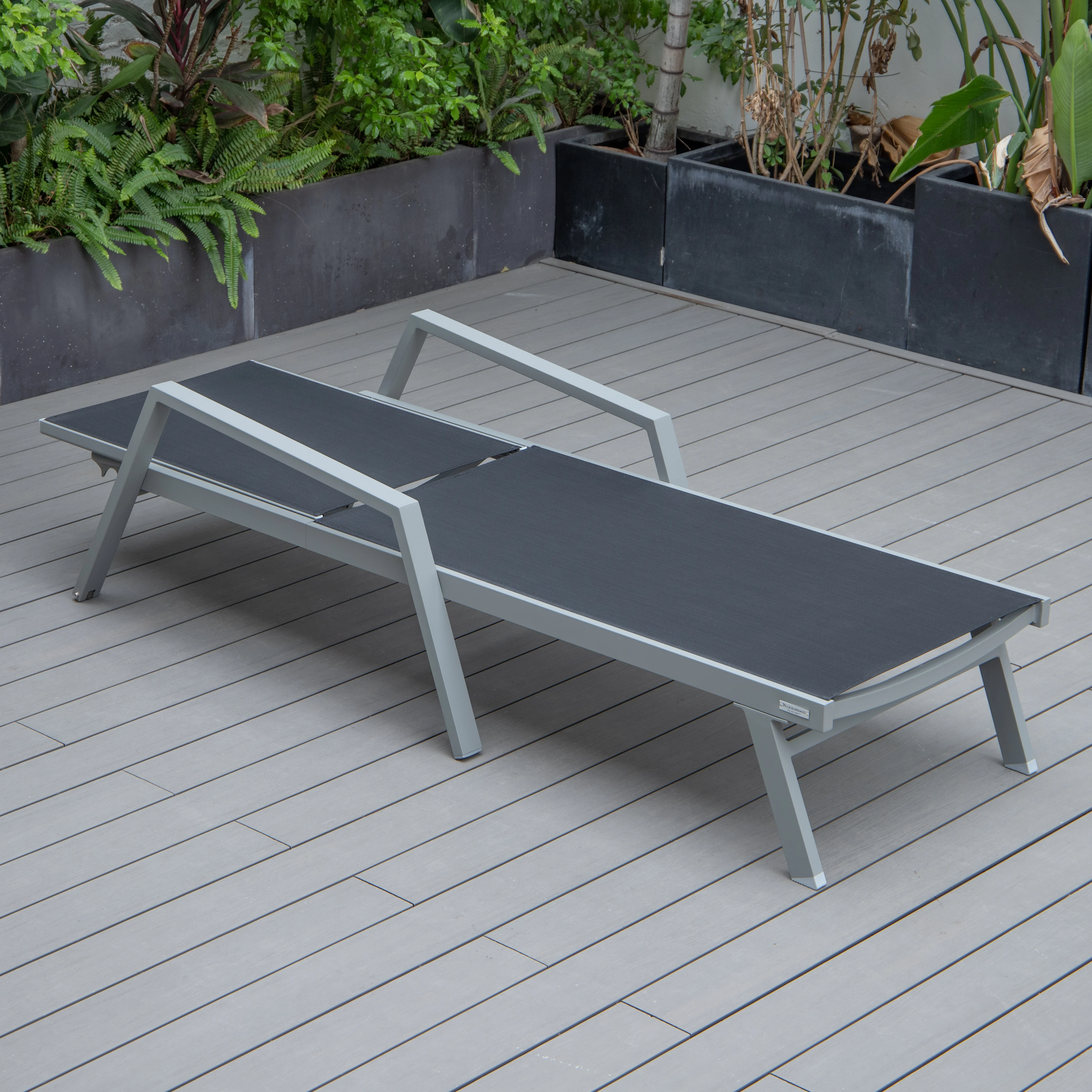 Marlin Patio Chaise Lounge Chair With Armrests in Grey Aluminum Frame