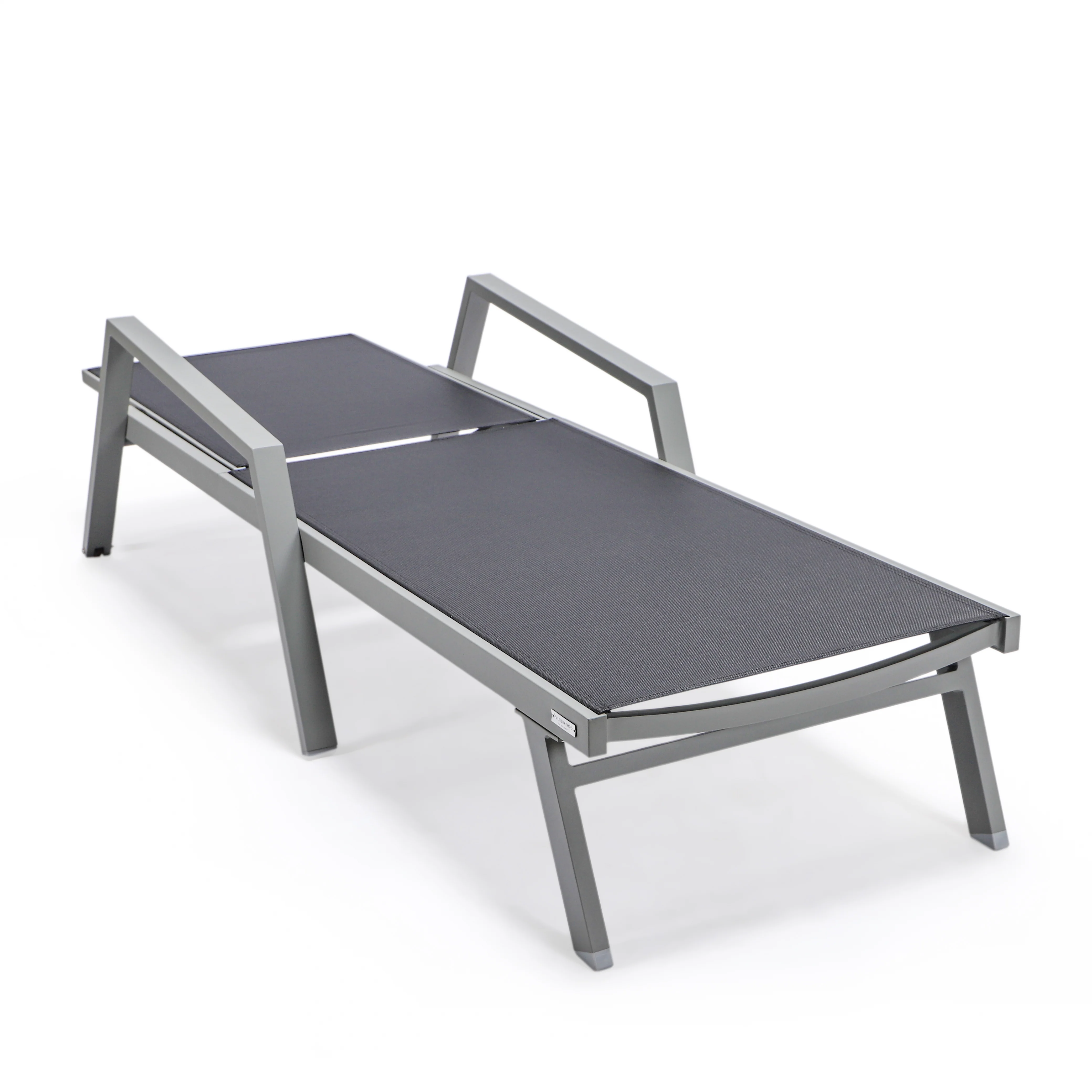 Marlin Patio Chaise Lounge Chair With Armrests in Grey Aluminum Frame