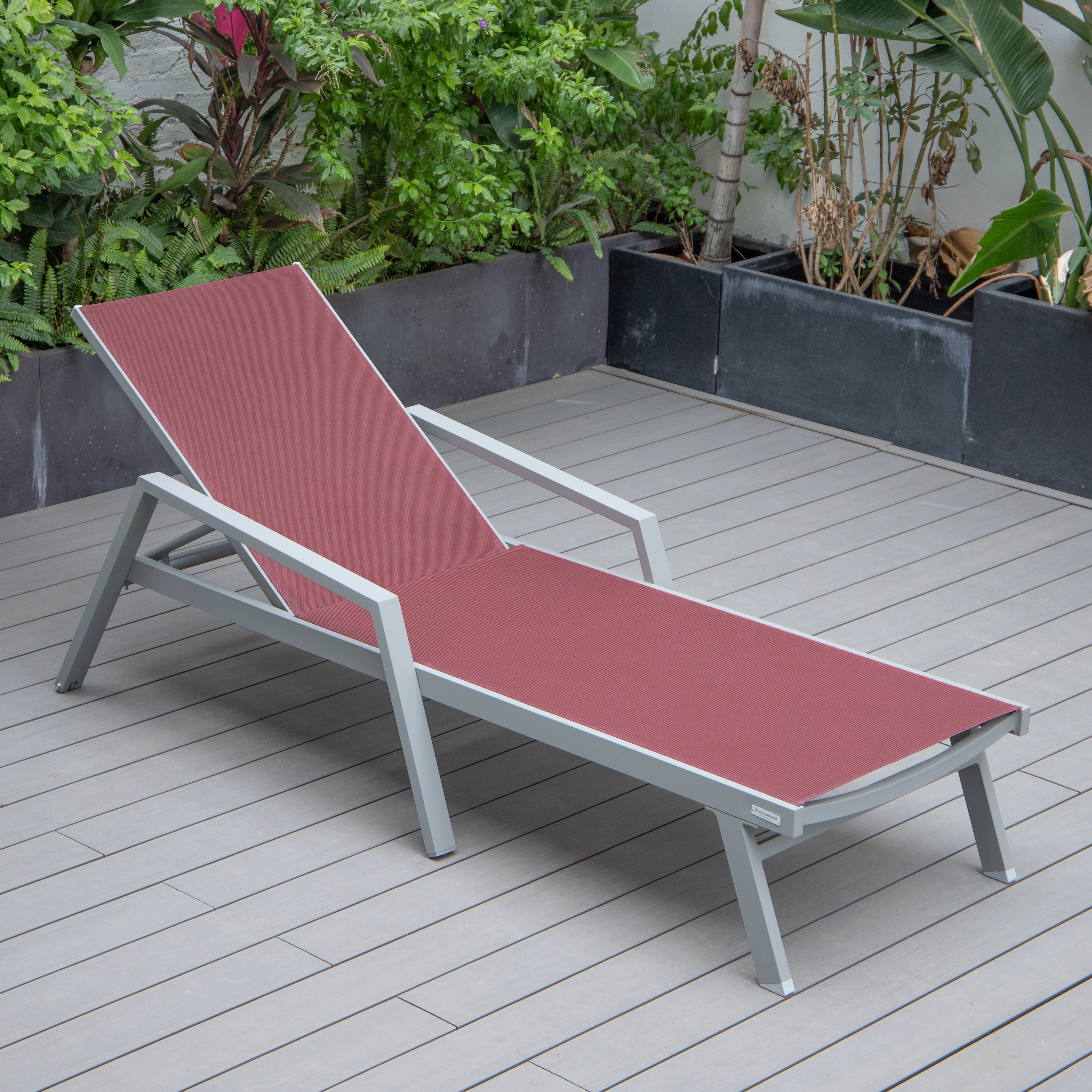 Marlin Patio Chaise Lounge Chair With Armrests in Grey Aluminum Frame