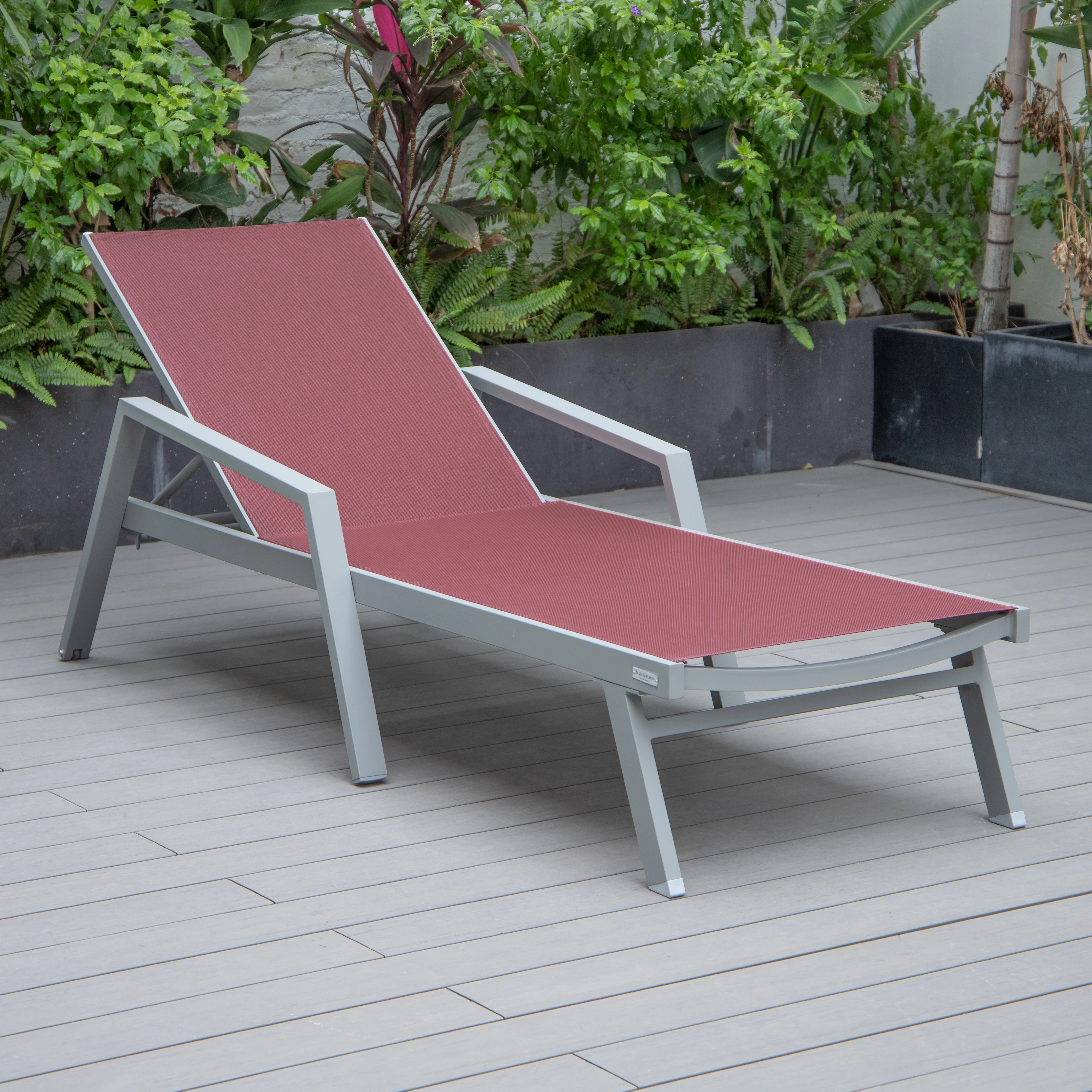 Marlin Patio Chaise Lounge Chair With Armrests in Grey Aluminum Frame