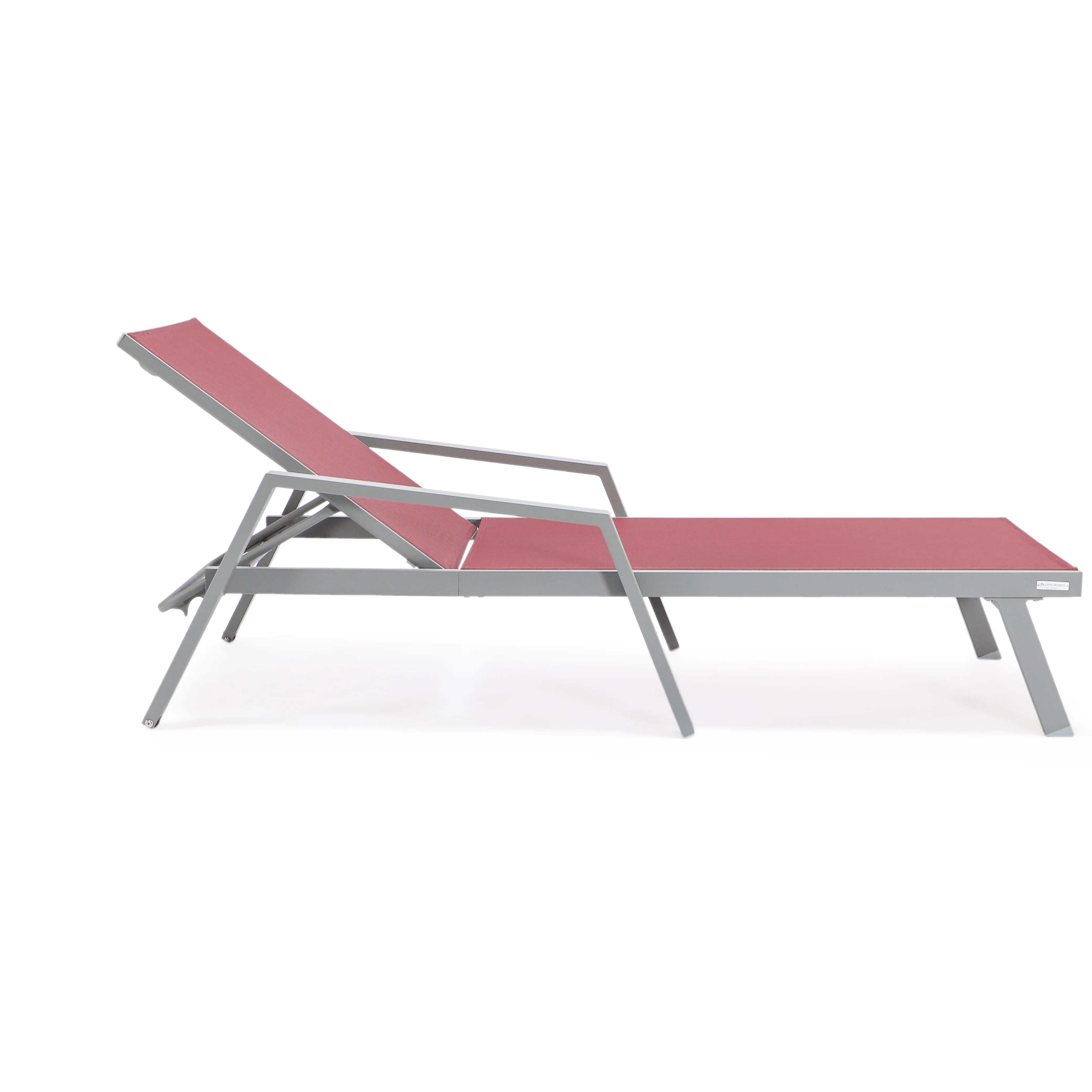 Marlin Patio Chaise Lounge Chair With Armrests in Grey Aluminum Frame