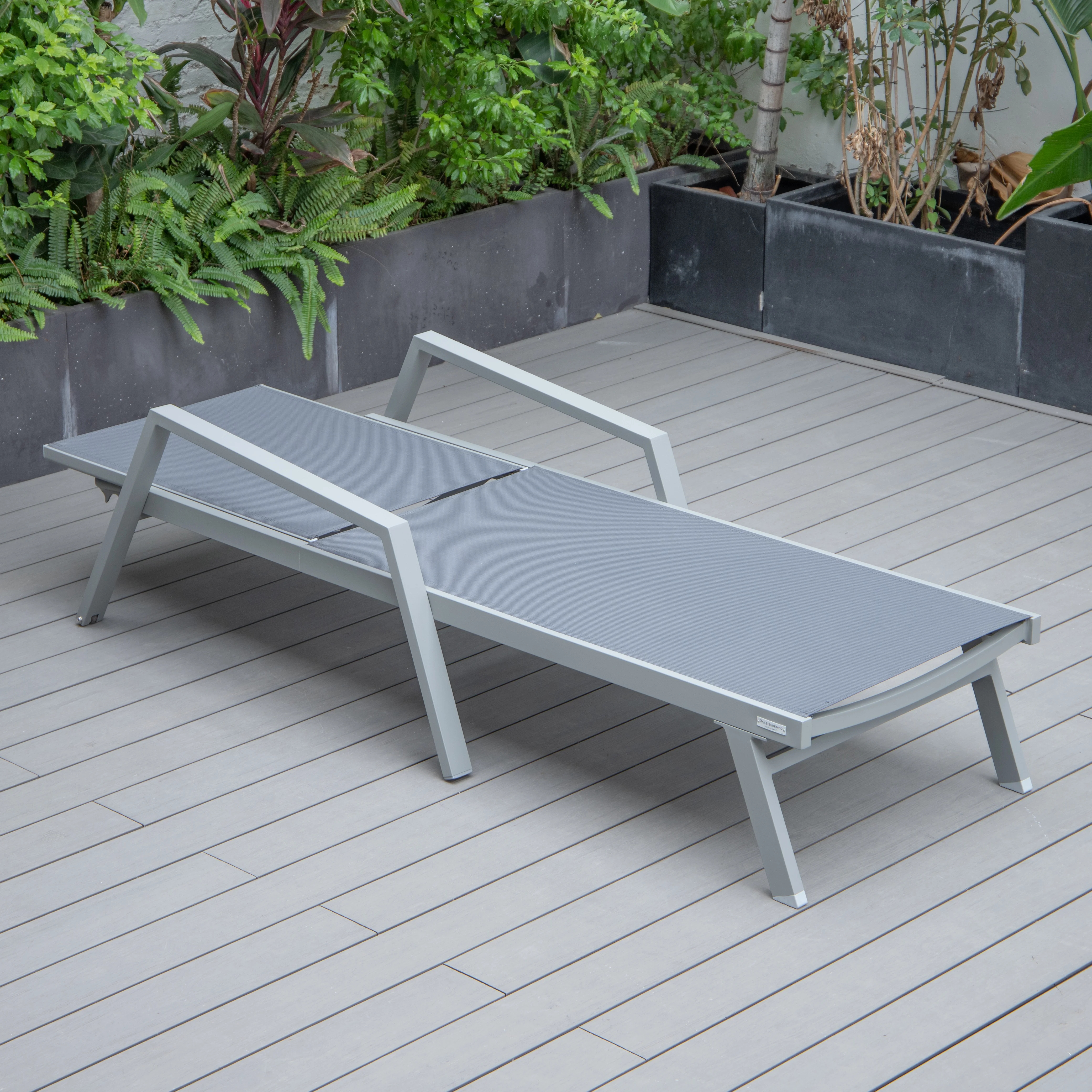 Marlin Patio Chaise Lounge Chair With Armrests in Grey Aluminum Frame