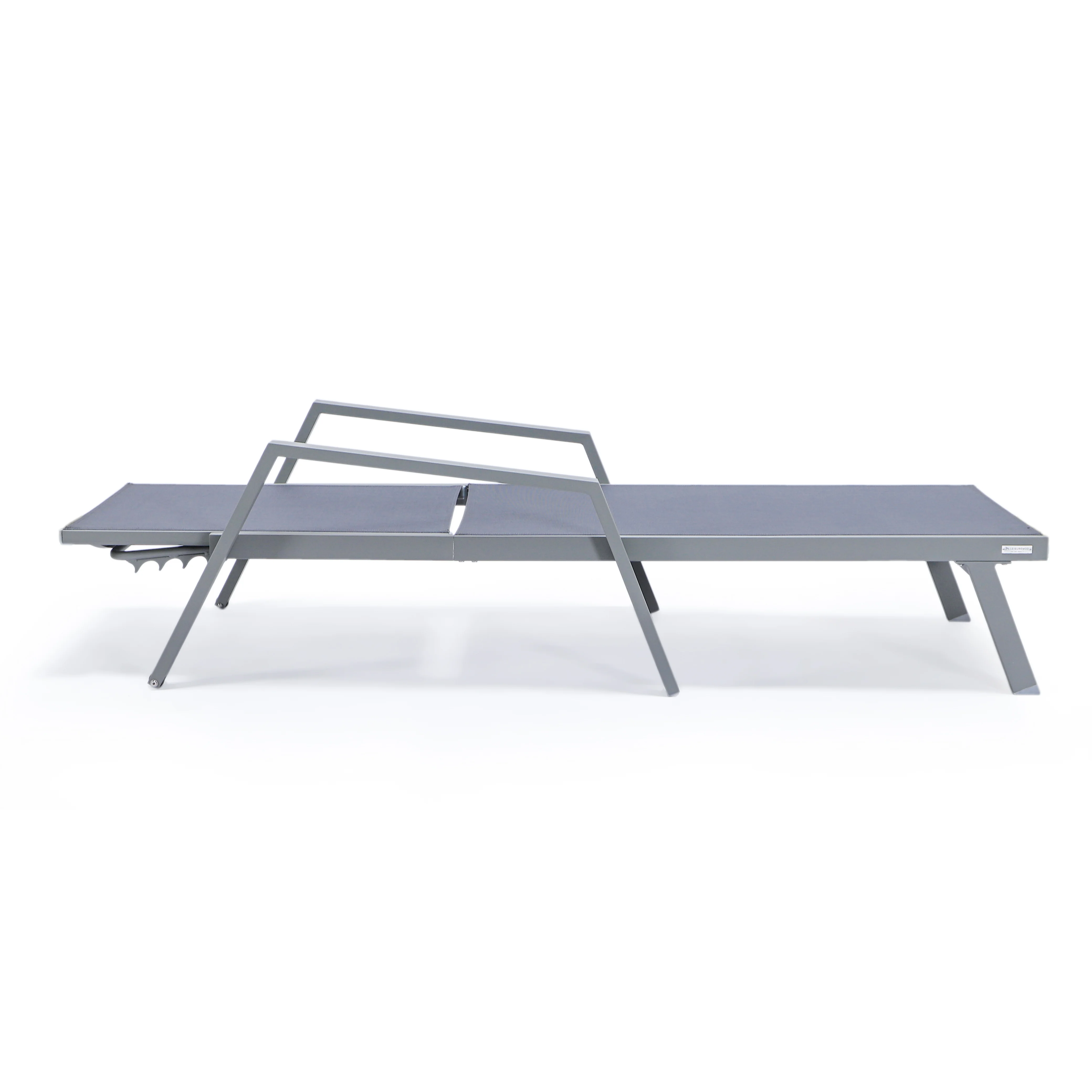 Marlin Patio Chaise Lounge Chair With Armrests in Grey Aluminum Frame, Set of 2 in Dark Grey