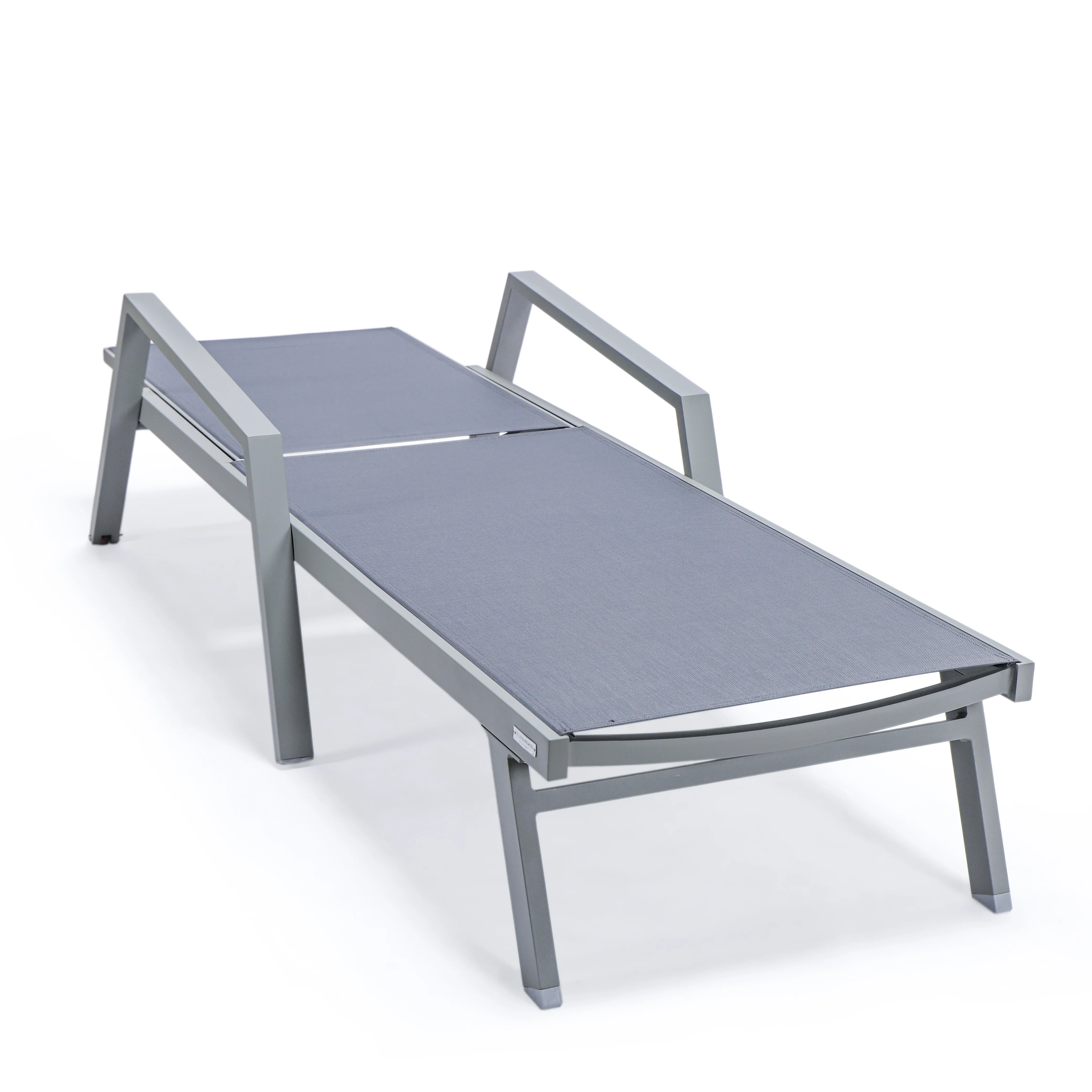 Marlin Patio Chaise Lounge Chair With Armrests in Grey Aluminum Frame, Set of 2 in Dark Grey