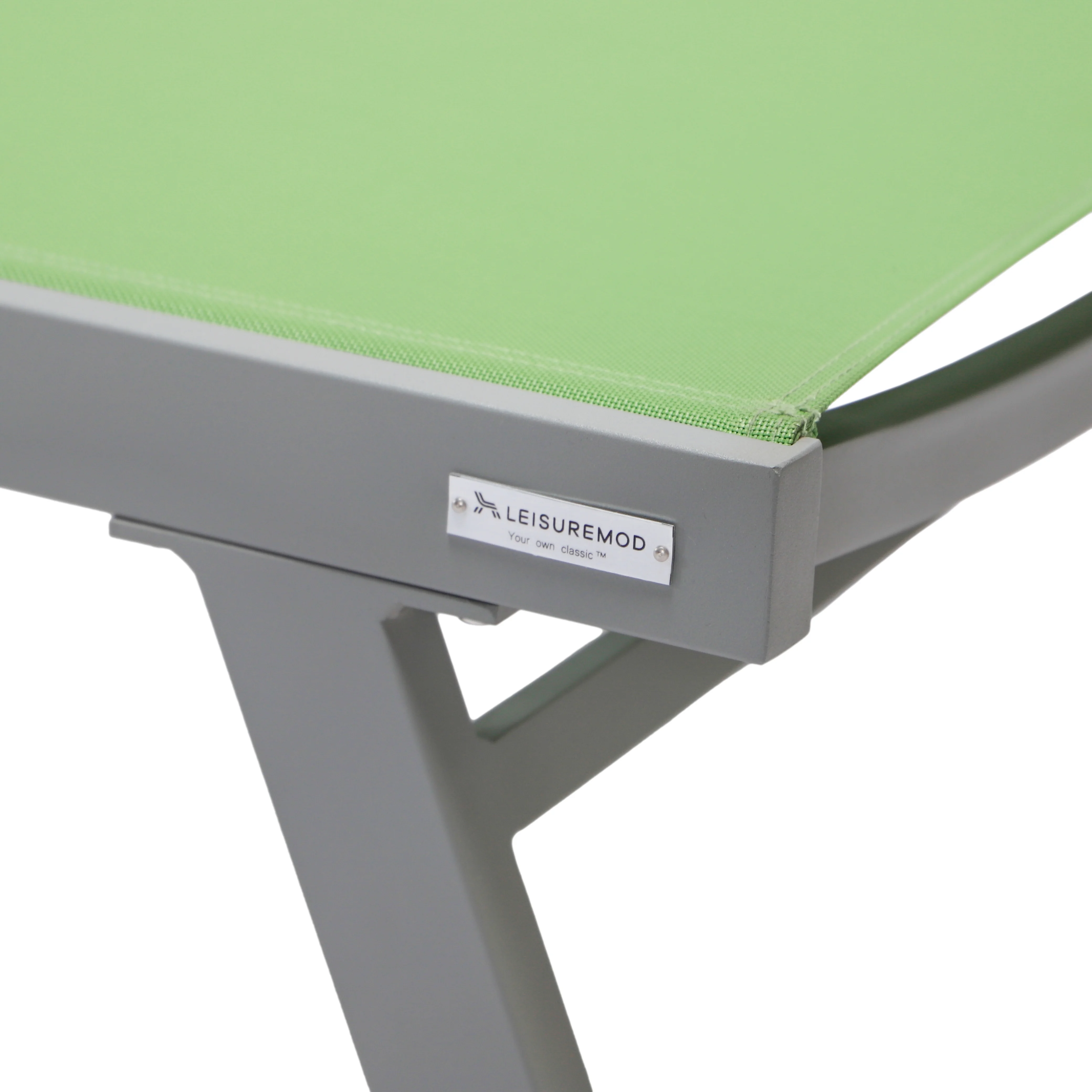 Marlin Patio Chaise Lounge Chair With Armrests in Grey Aluminum Frame, Set of 2 in Green