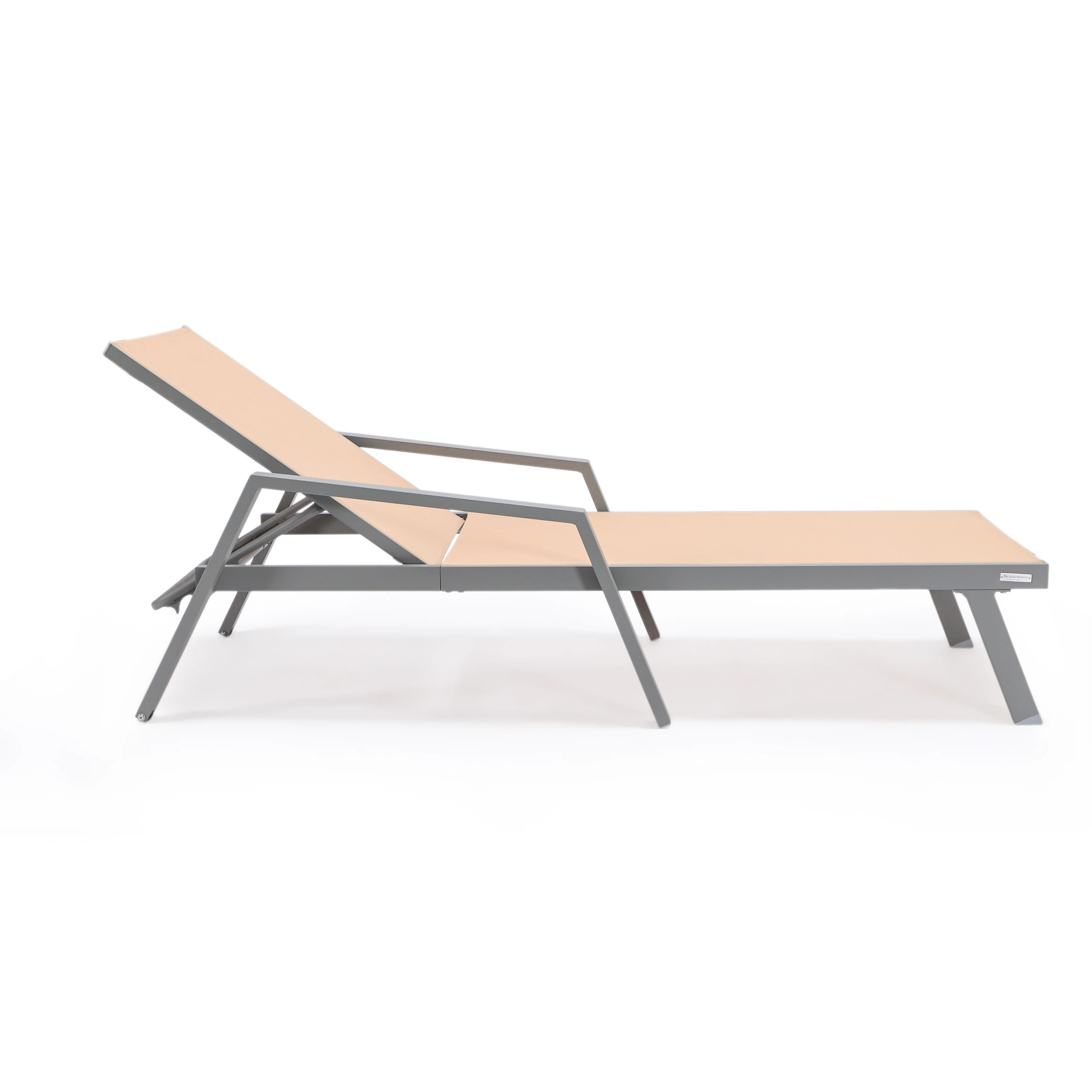 Marlin Patio Chaise Lounge Chair With Armrests in Grey Aluminum Frame