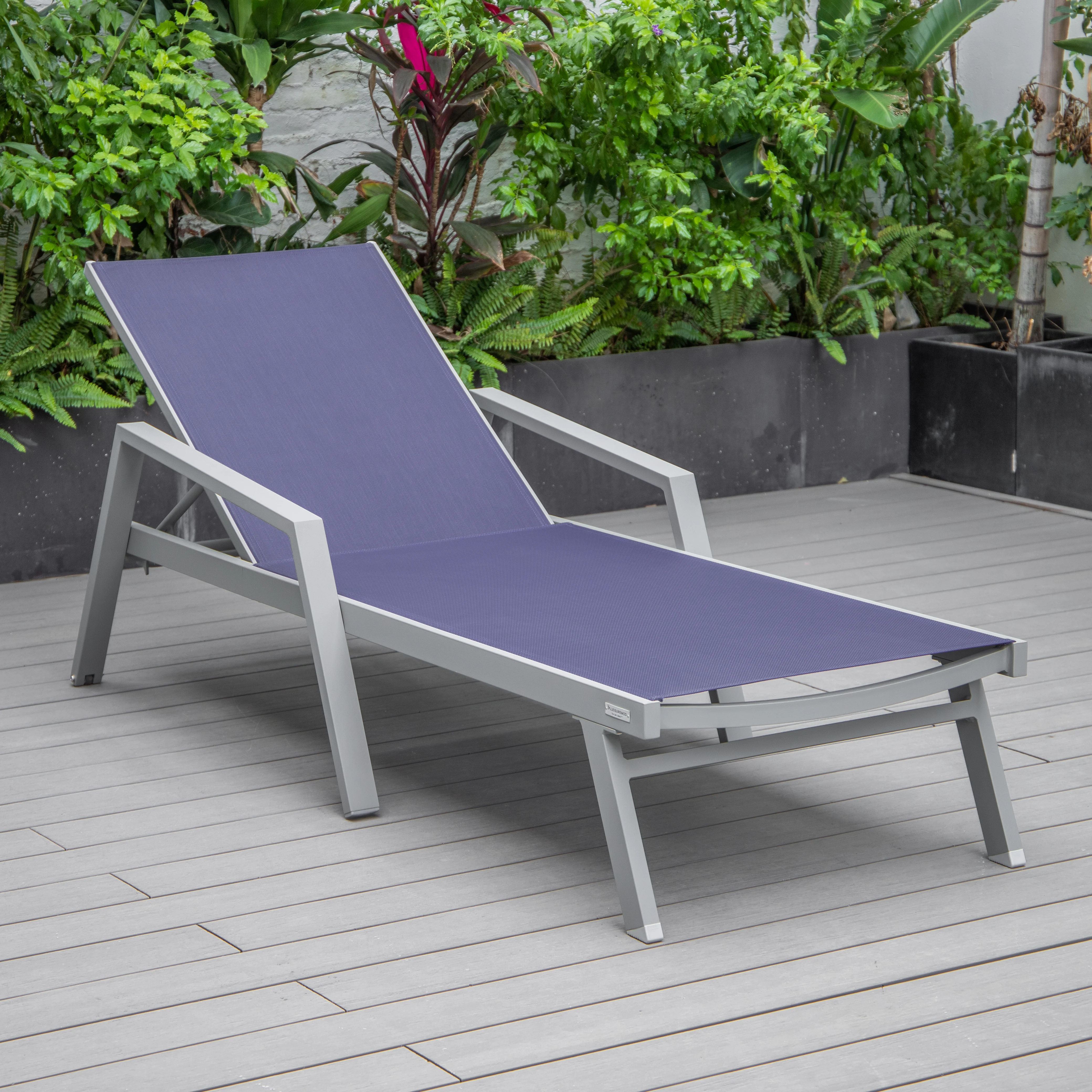 Marlin Patio Chaise Lounge Chair With Armrests in Grey Aluminum Frame