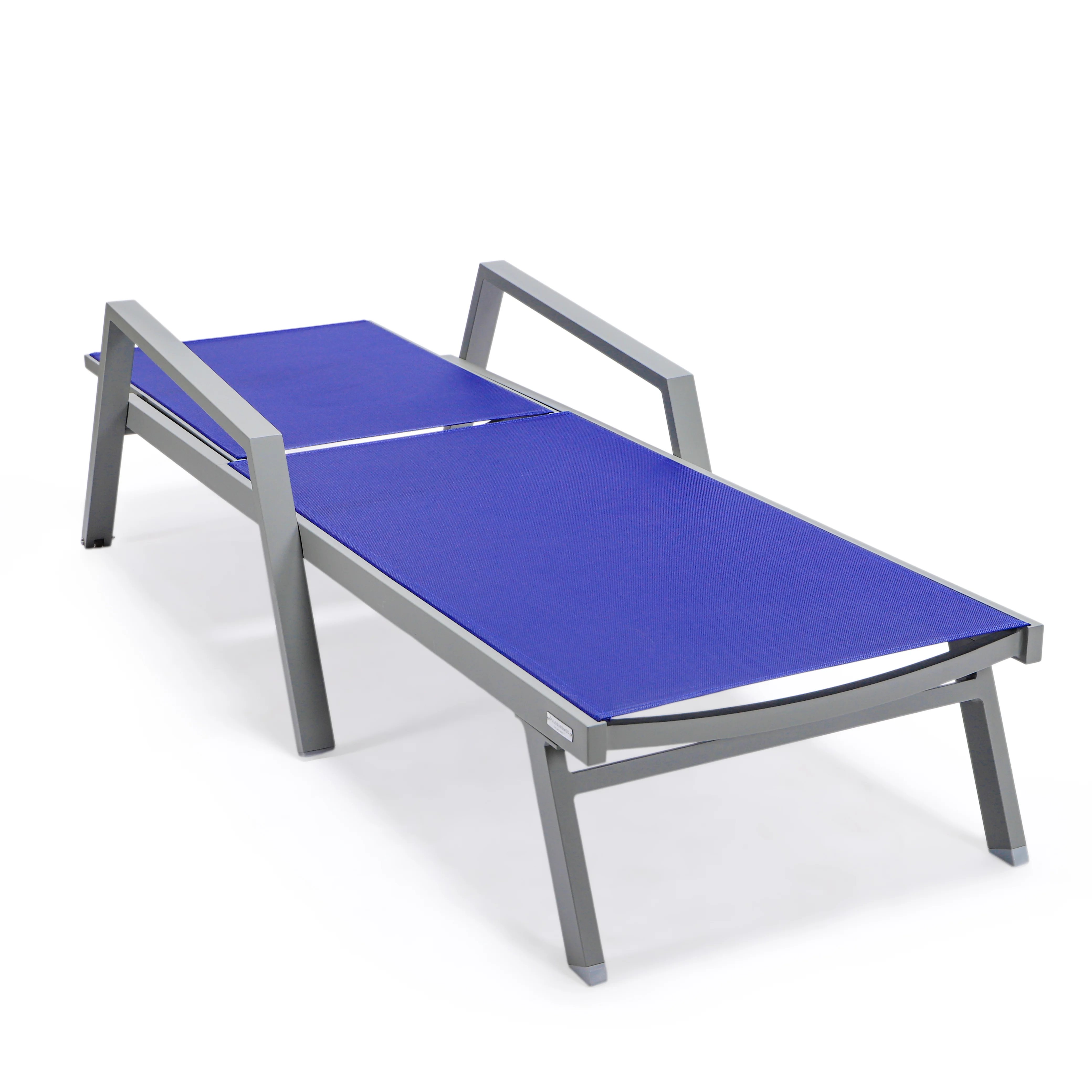 Marlin Patio Chaise Lounge Chair With Armrests in Grey Aluminum Frame