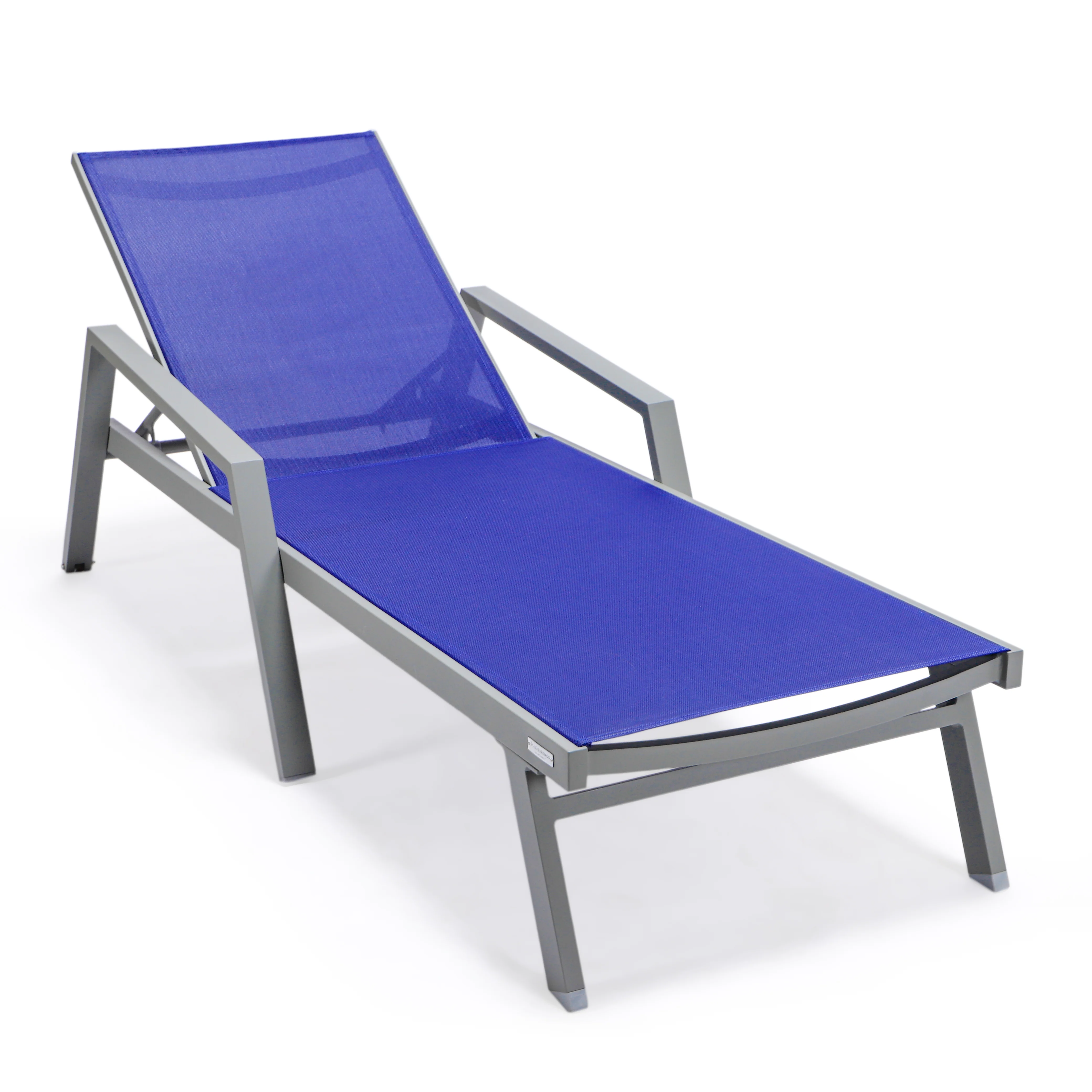Marlin Patio Chaise Lounge Chair With Armrests in Grey Aluminum Frame, Set of 2 in Navy Blue