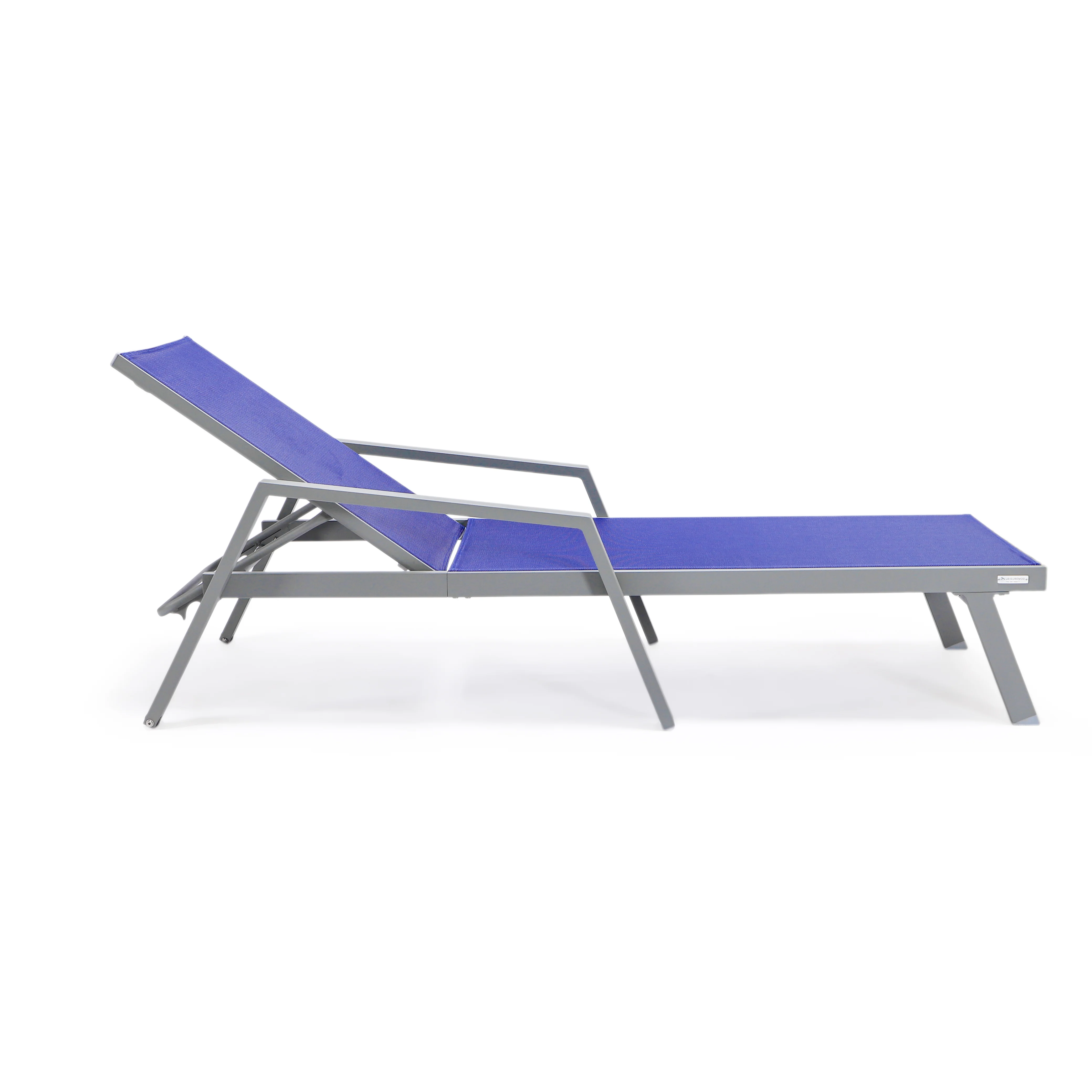 Marlin Patio Chaise Lounge Chair With Armrests in Grey Aluminum Frame, Set of 2 in Navy Blue