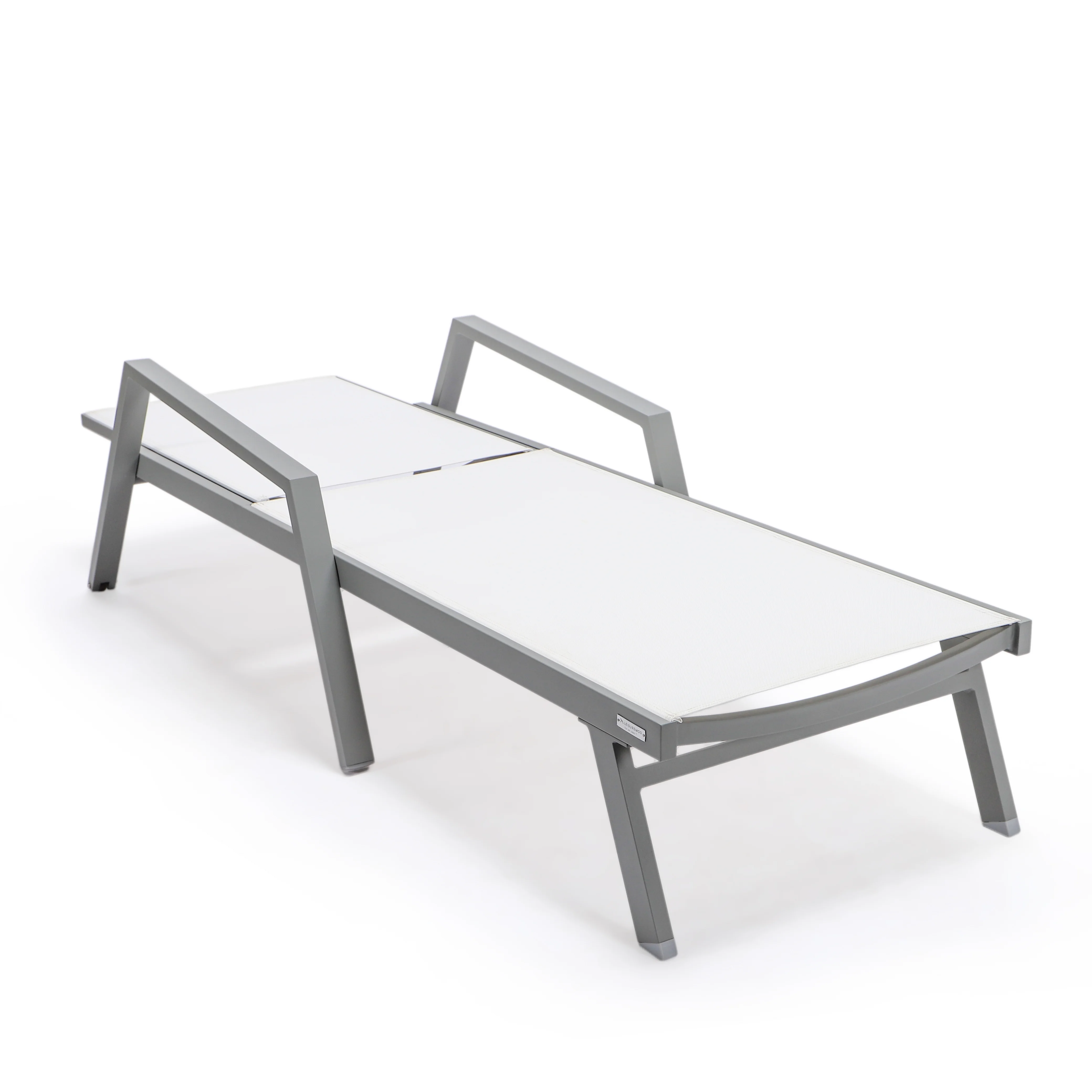 Marlin Patio Chaise Lounge Chair With Armrests in Grey Aluminum Frame