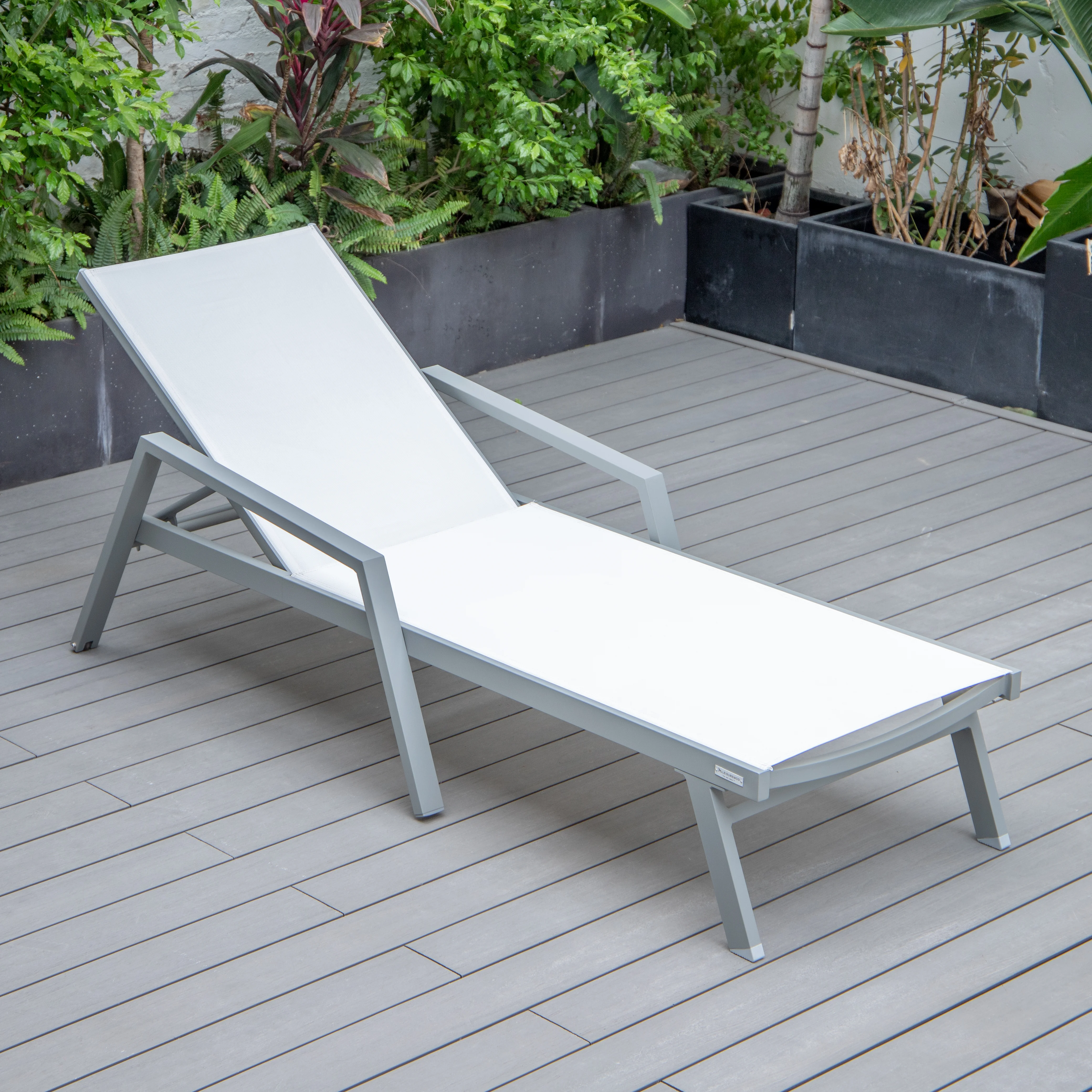 Marlin Patio Chaise Lounge Chair With Armrests in Grey Aluminum Frame