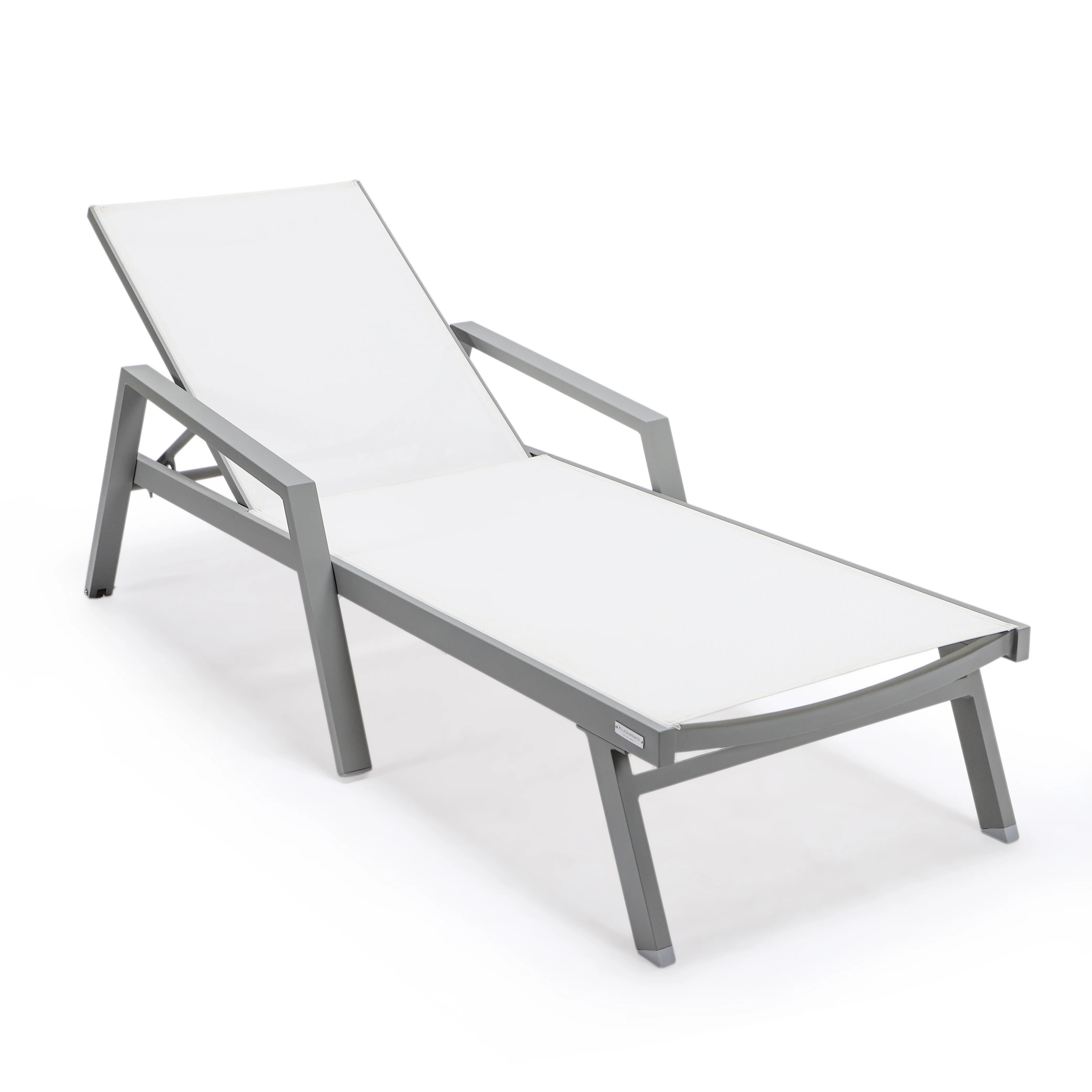 Marlin Patio Chaise Lounge Chair With Armrests in Grey Aluminum Frame, Set of 2 in White