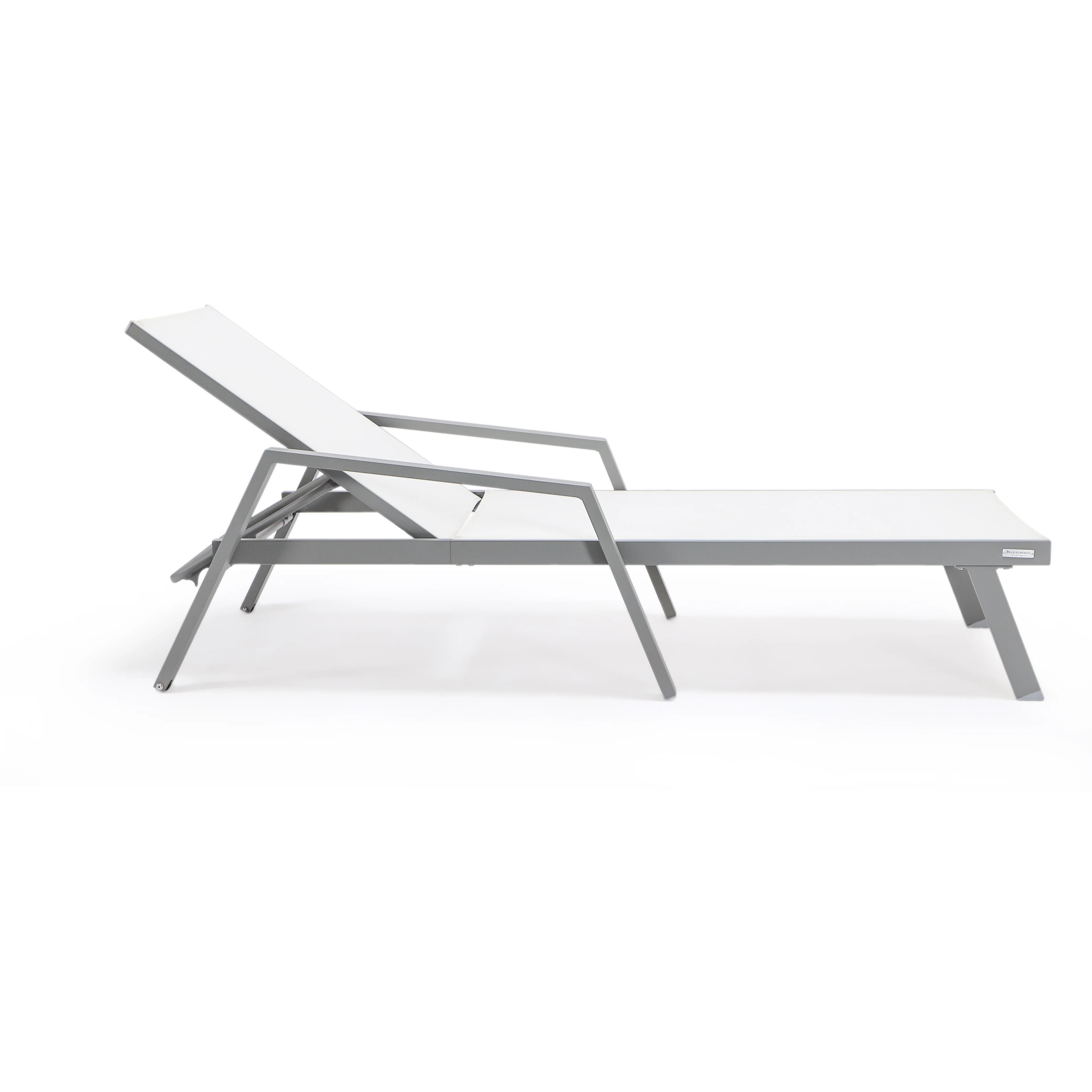 Marlin Patio Chaise Lounge Chair With Armrests in Grey Aluminum Frame, Set of 2 in White