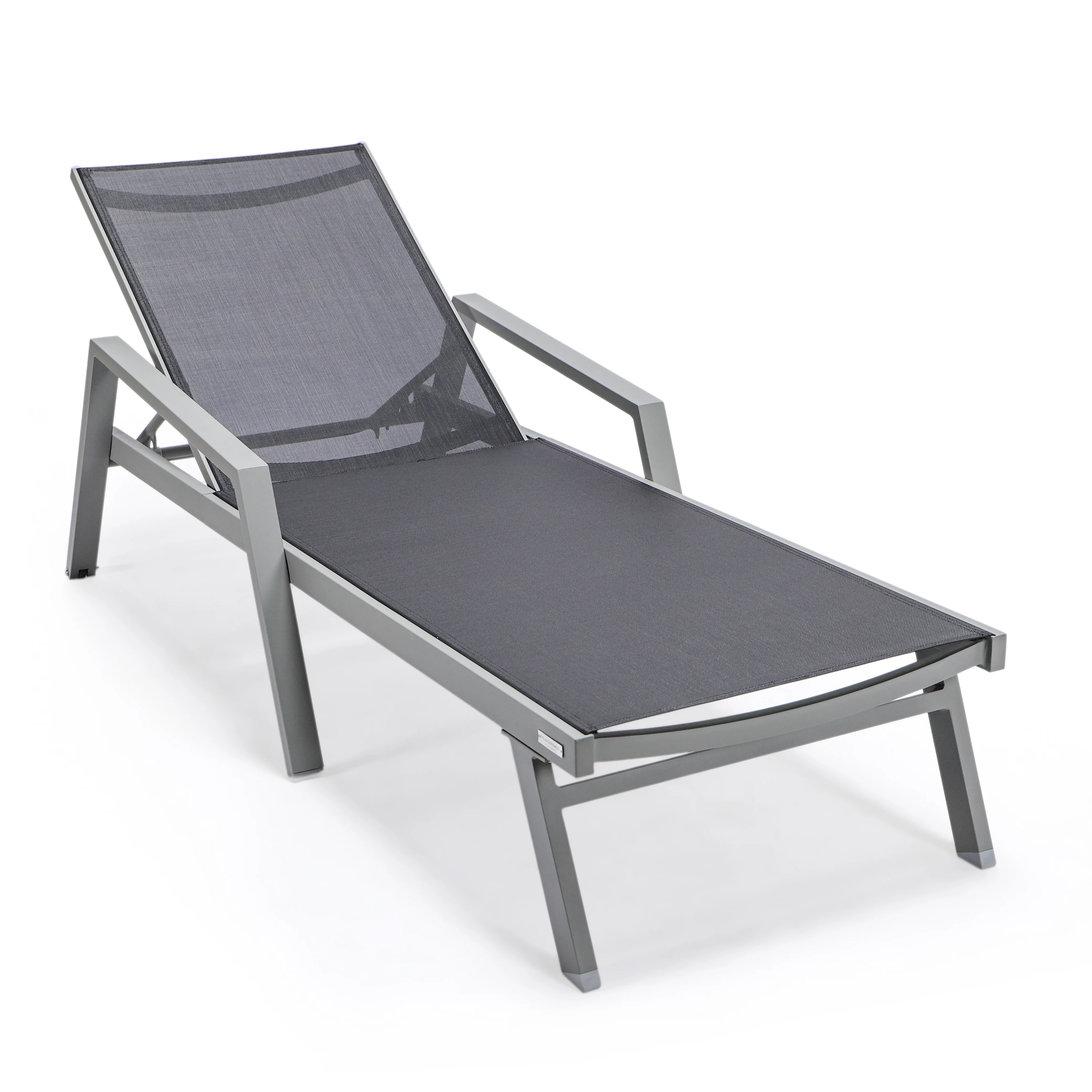 Marlin Modern Grey Aluminum Outdoor Patio Chaise Lounge Chair With Arms and Square Fire Pit Side Table Perfect for Patio, Lawn, and Garden