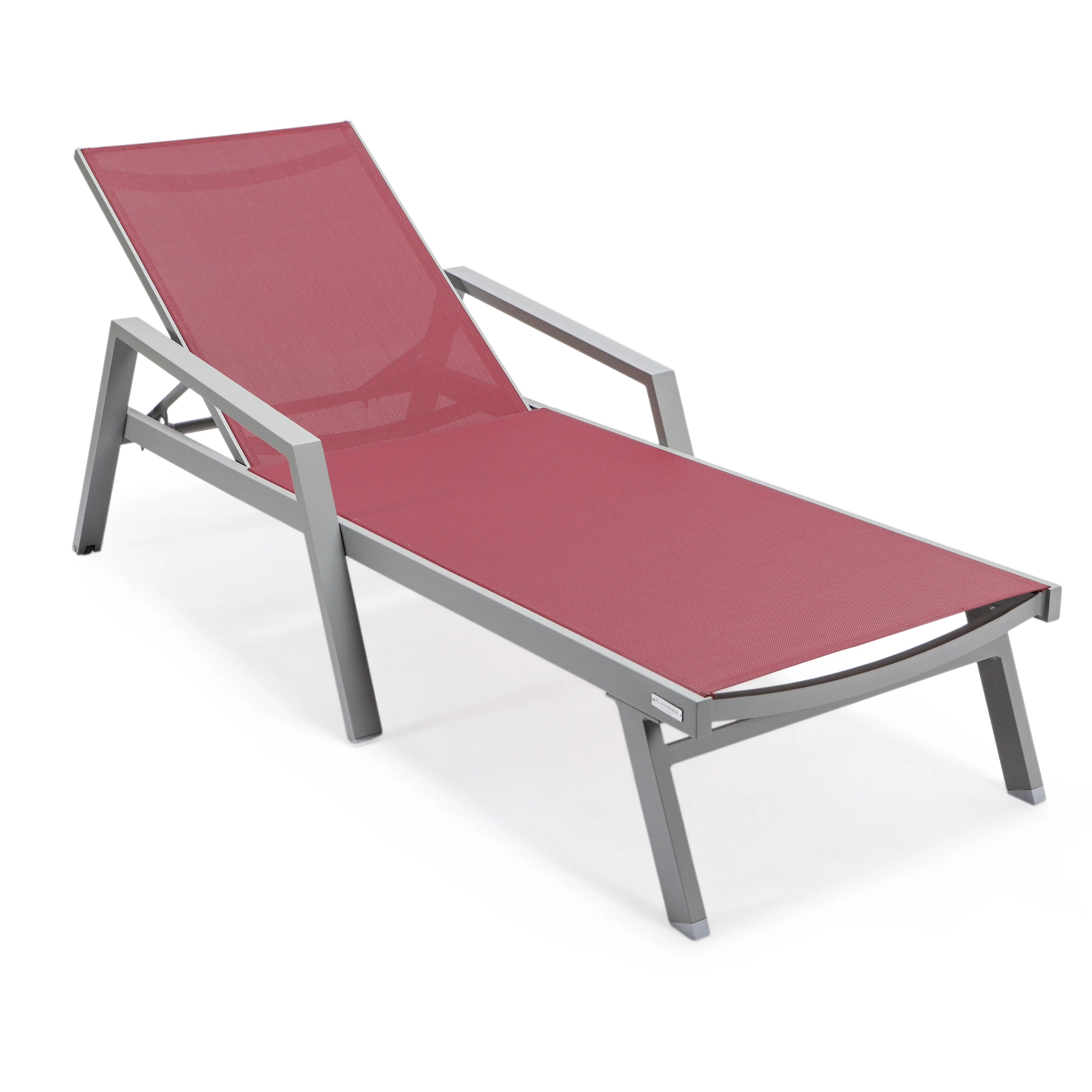 Marlin Modern Grey Aluminum Outdoor Patio Chaise Lounge Chair With Arms and Square Fire Pit Side Table Perfect for Patio, Lawn, and Garden