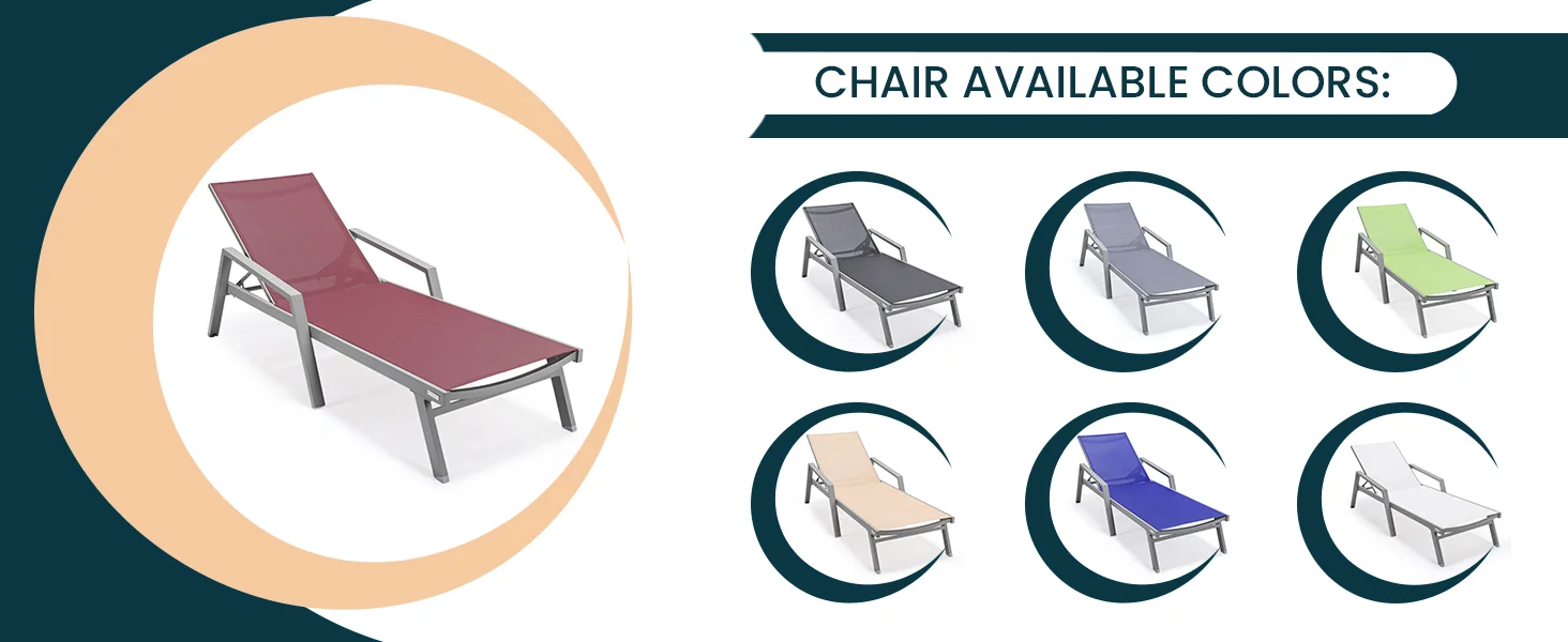 Marlin Modern Aluminum Outdoor Patio Chaise Lounge Chair With Arms Set of 2 with Square Fire Pit Side Table Perfect for Patio, Lawn, and Garden