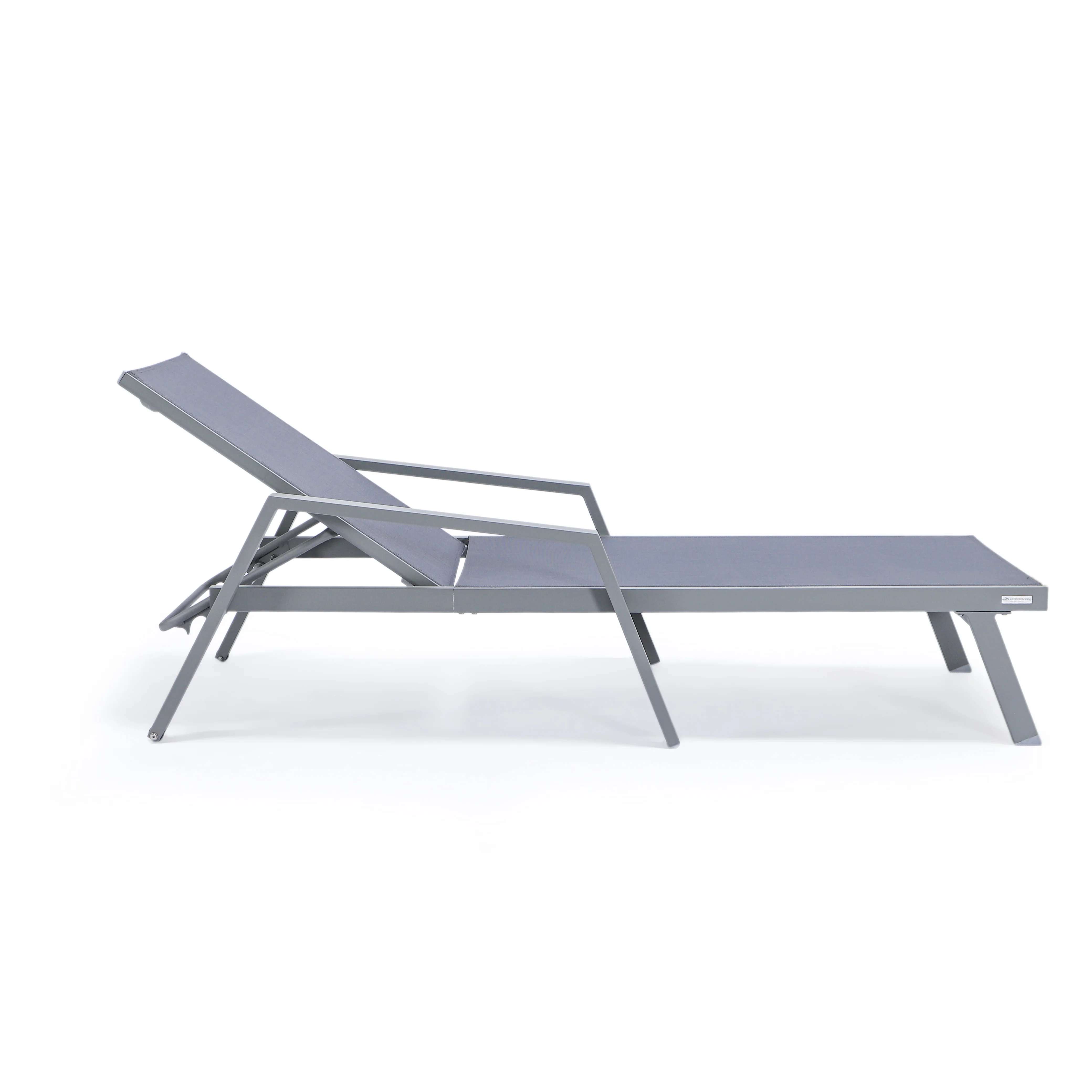 Marlin Modern Grey Aluminum Outdoor Patio Chaise Lounge Chair With Arms and Square Fire Pit Side Table Perfect for Patio, Lawn, and Garden