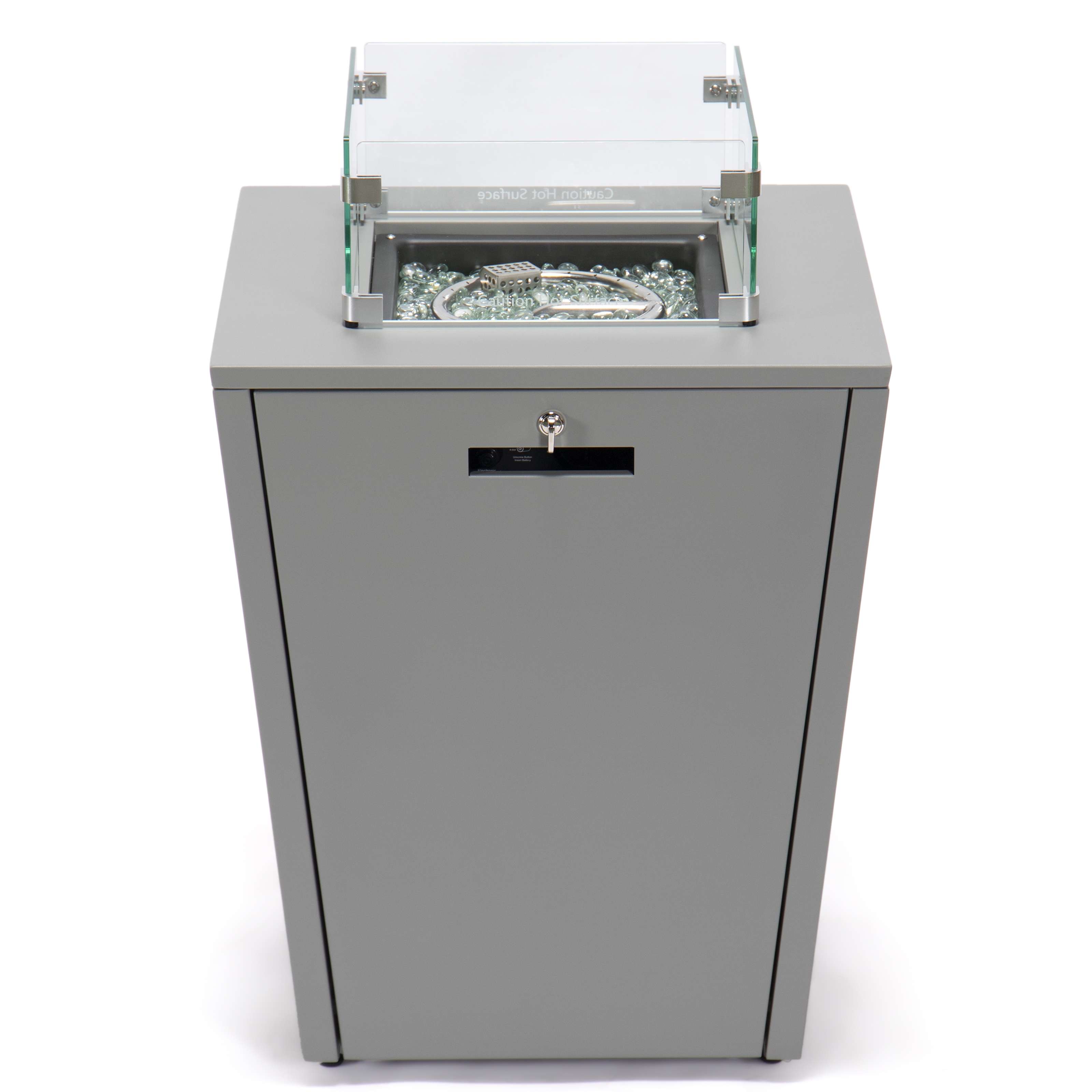 Marlin Modern Grey Aluminum Outdoor Patio Chaise Lounge Chair With Arms and Square Fire Pit Side Table Perfect for Patio, Lawn, and Garden