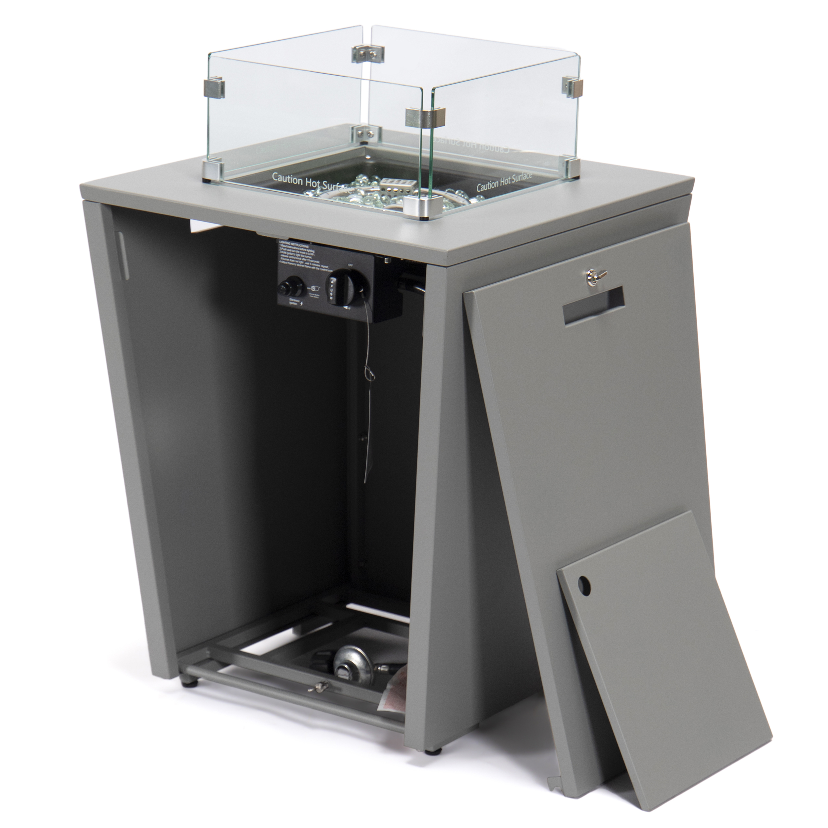 Marlin Modern Grey Aluminum Outdoor Patio Chaise Lounge Chair With Arms and Square Fire Pit Side Table Perfect for Patio, Lawn, and Garden