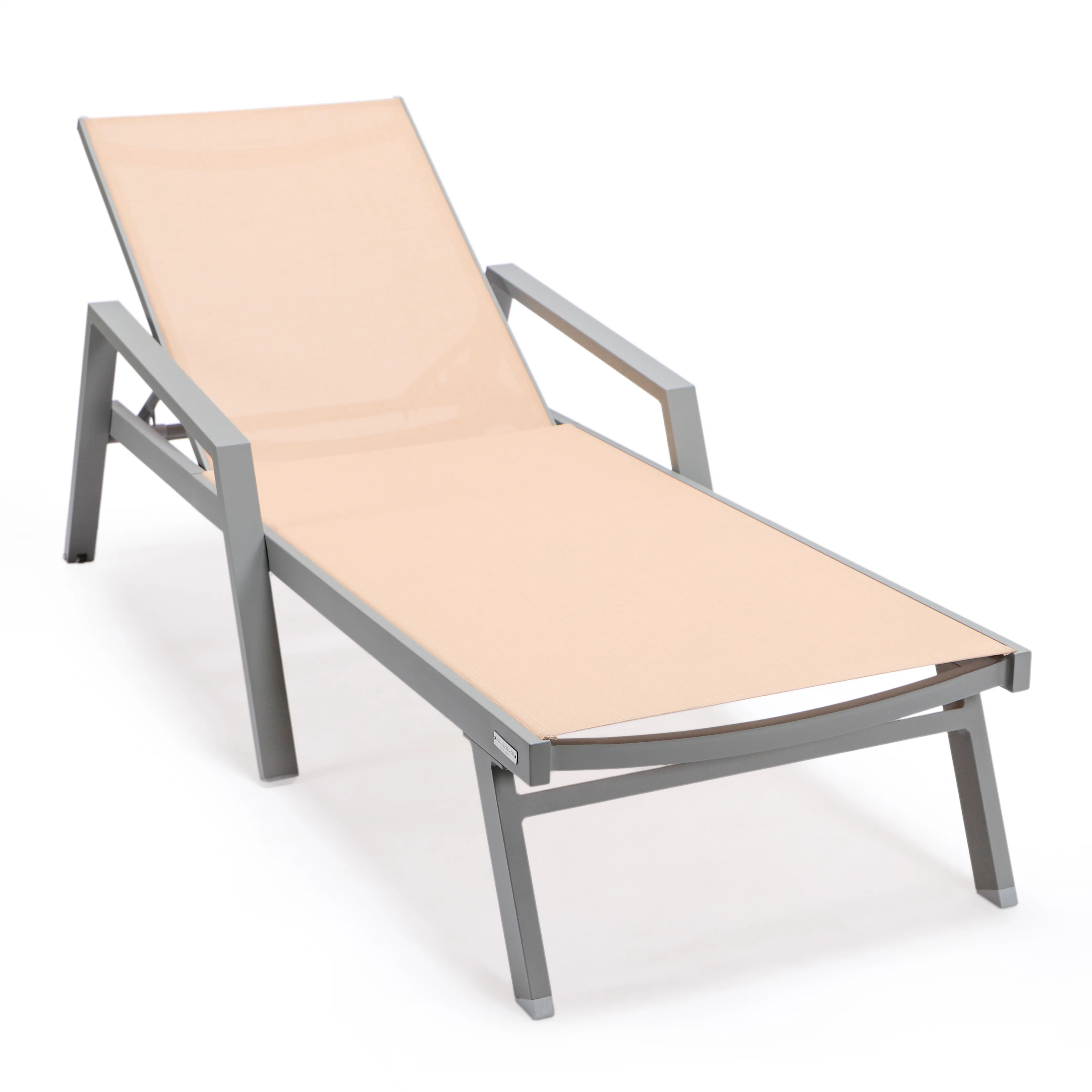 Marlin Modern Aluminum Outdoor Patio Chaise Lounge Chair With Arms Set of 2 with Square Fire Pit Side Table Perfect for Patio, Lawn, and Garden