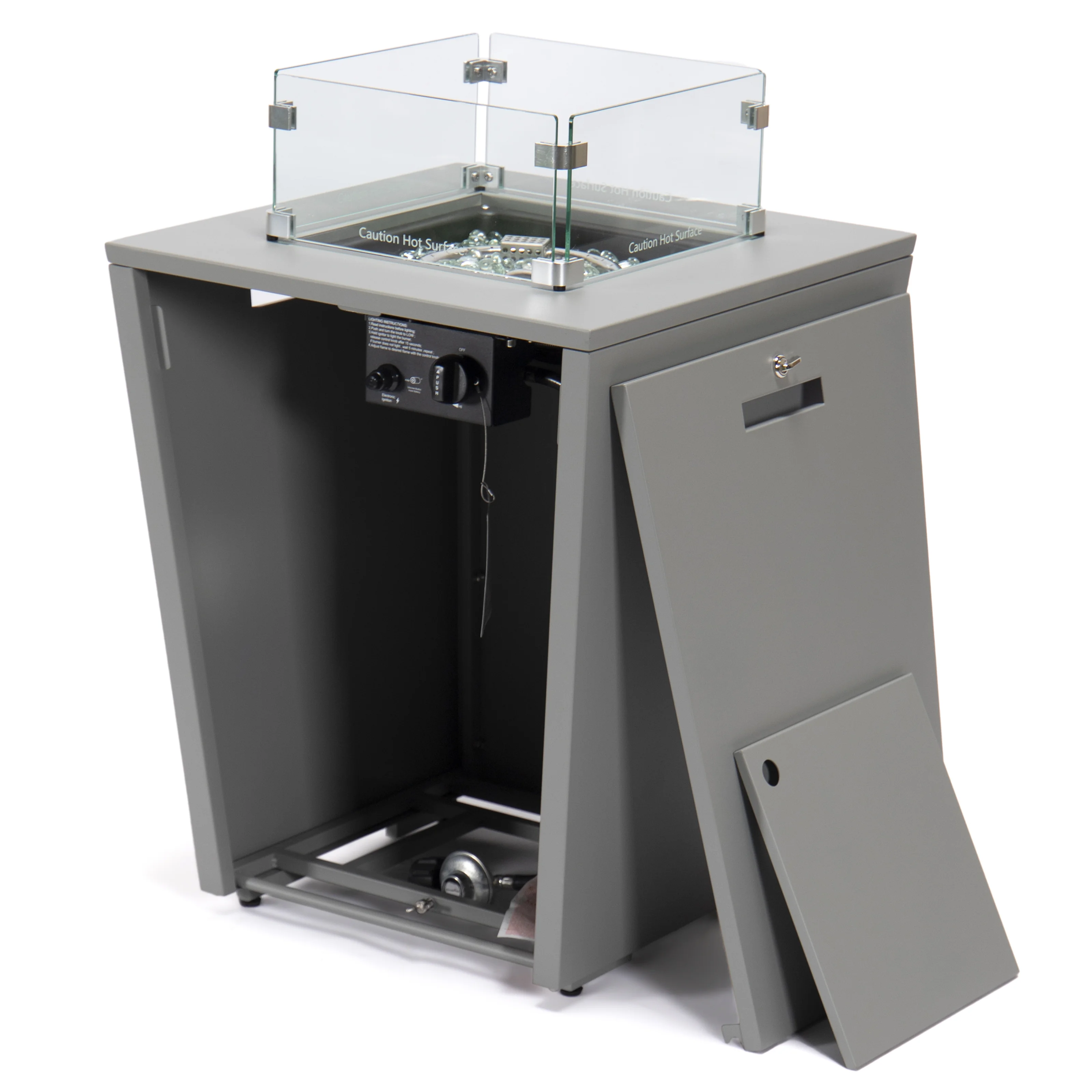 Marlin Modern Grey Aluminum Outdoor Patio Chaise Lounge Chair With Arms and Square Fire Pit Side Table Perfect for Patio, Lawn, and Garden