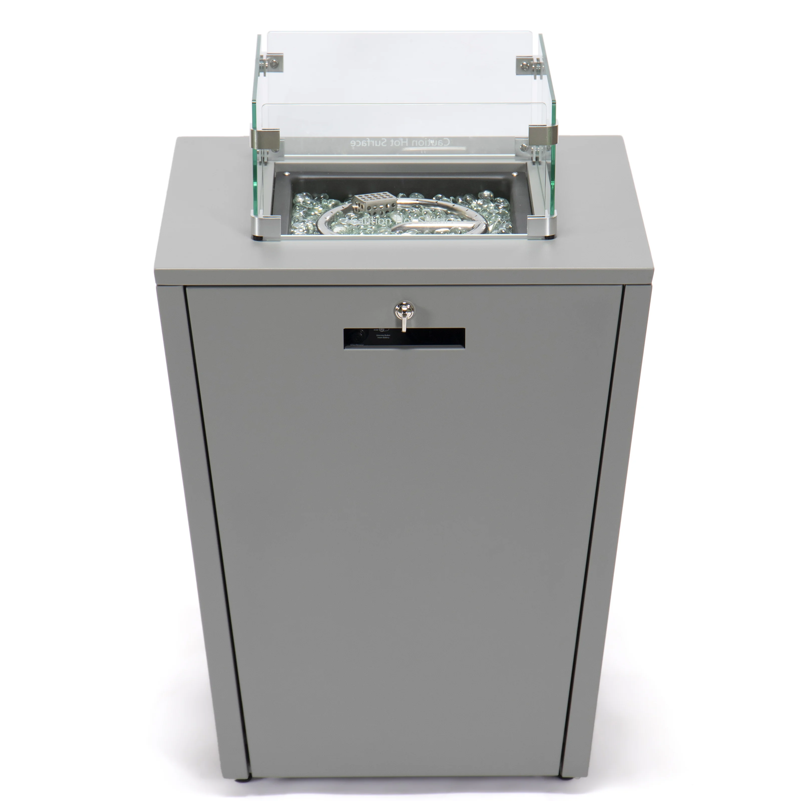 Marlin Modern Grey Aluminum Outdoor Patio Chaise Lounge Chair With Arms and Square Fire Pit Side Table Perfect for Patio, Lawn, and Garden