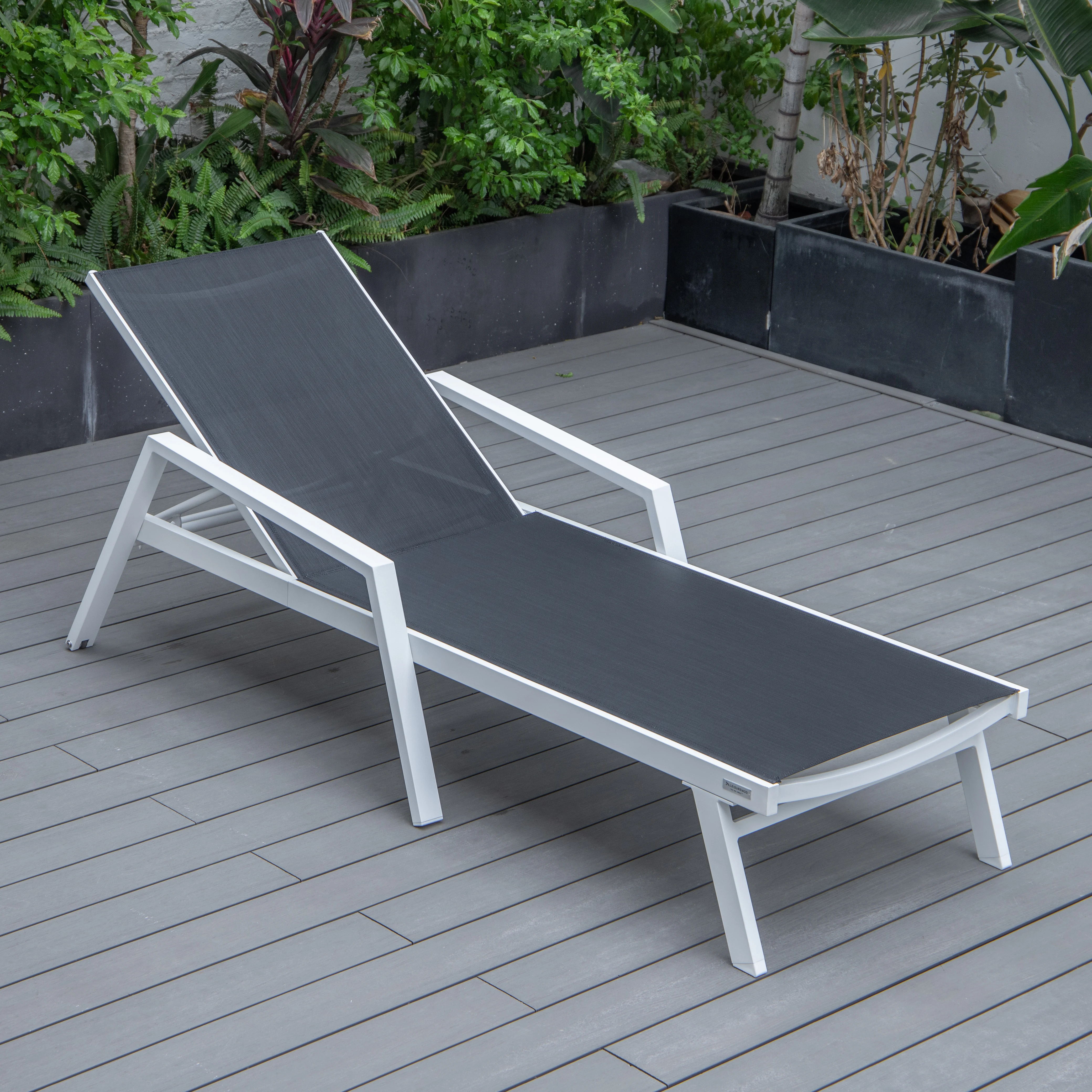 Marlin Patio Chaise Lounge Chair With Armrests in White Aluminum Frame