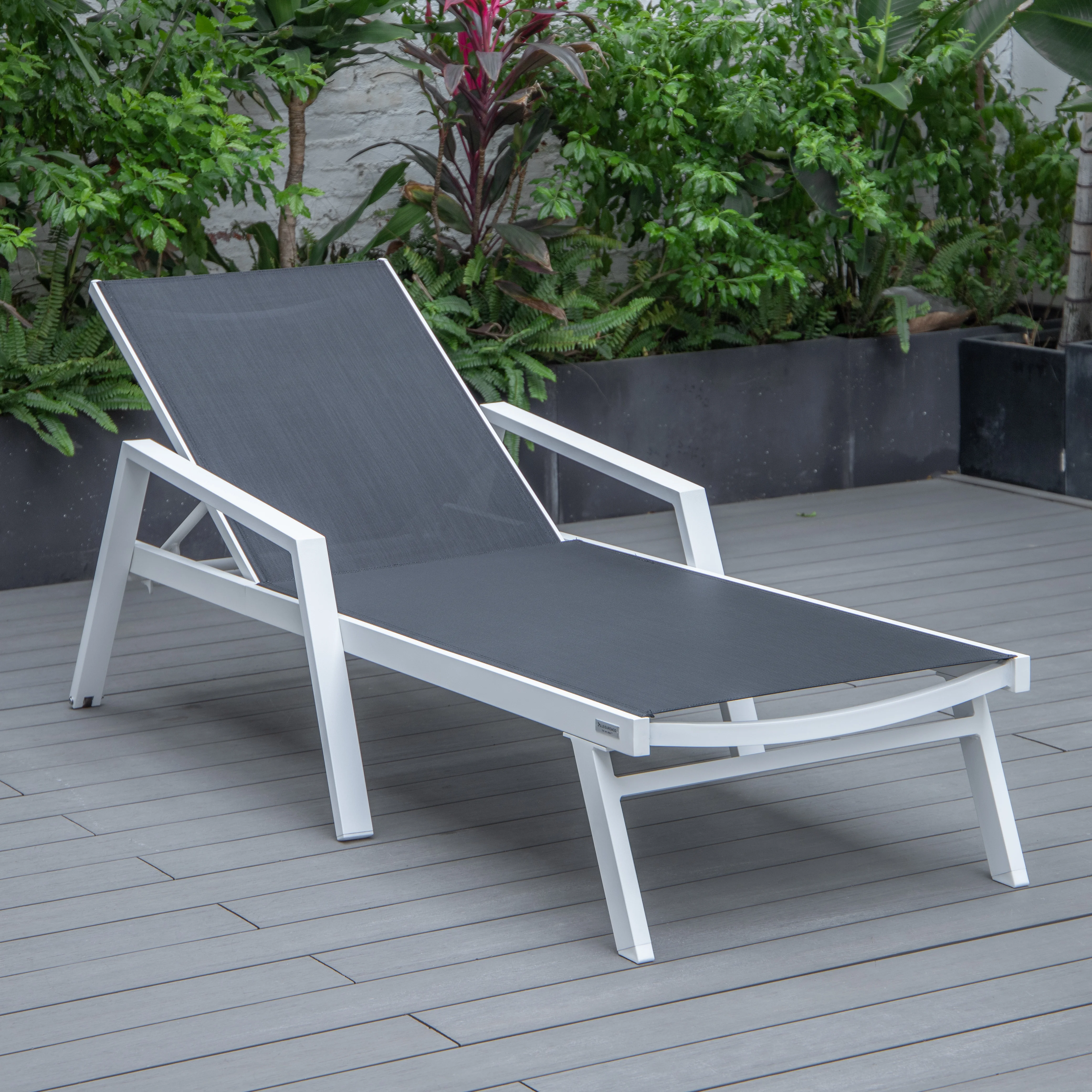 Marlin Patio Chaise Lounge Chair With Armrests in White Aluminum Frame