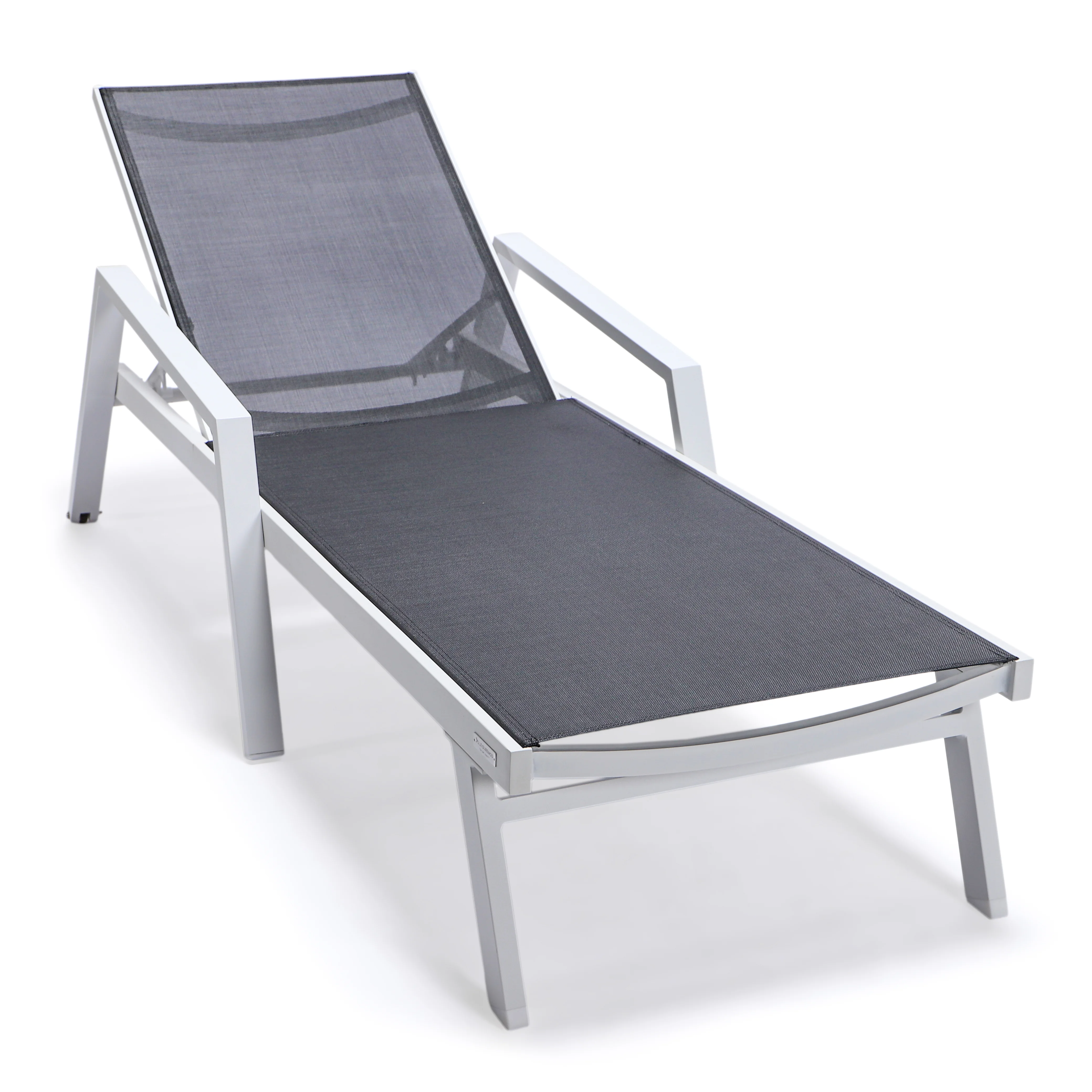Marlin Patio Chaise Lounge Chair With Armrests in White Aluminum Frame, Set of 2 in Black