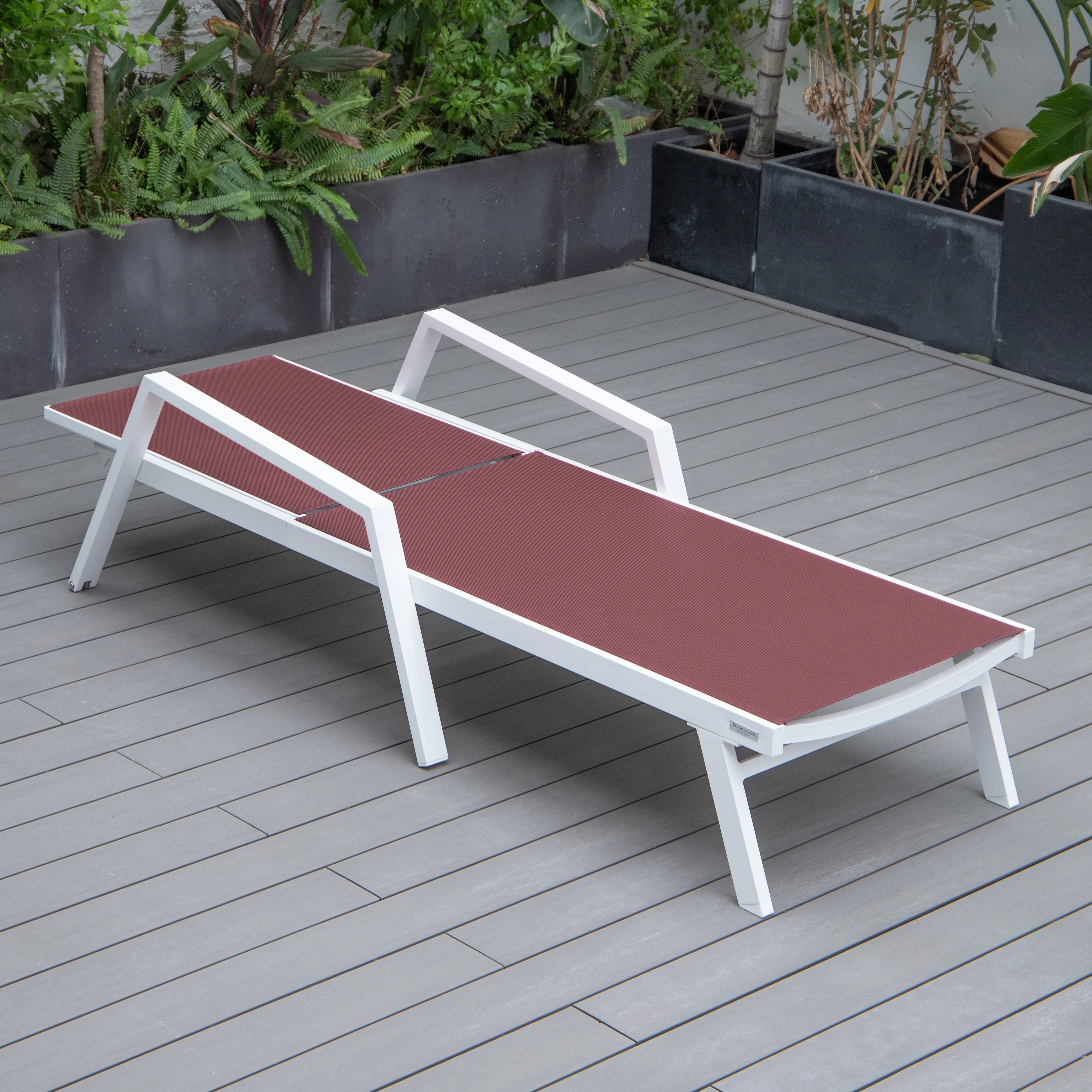 Marlin Patio Chaise Lounge Chair With Armrests in White Aluminum Frame