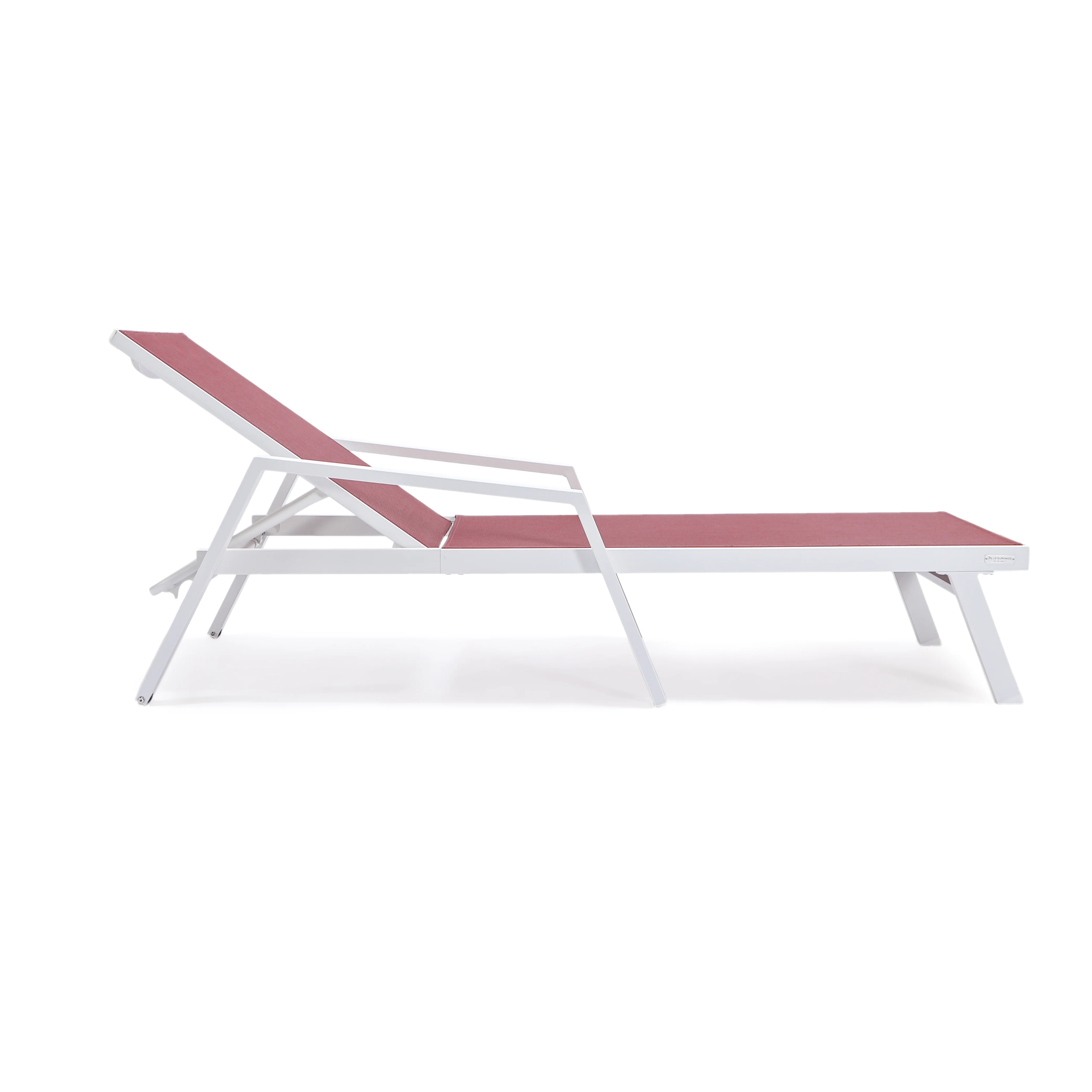 Marlin Patio Chaise Lounge Chair With Armrests in White Aluminum Frame, Set of 2 in Burgundy