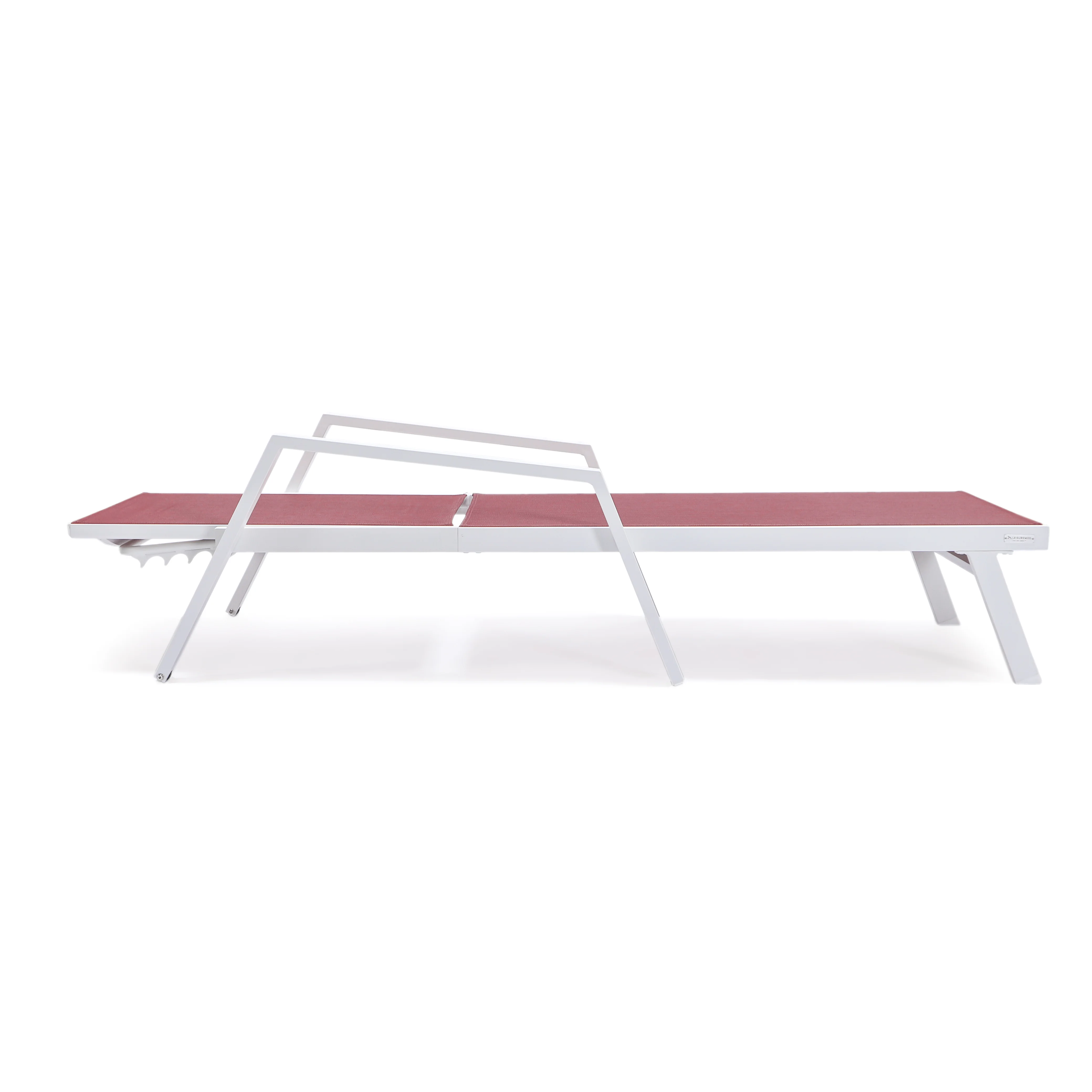 Marlin Patio Chaise Lounge Chair With Armrests in White Aluminum Frame, Set of 2 in Burgundy