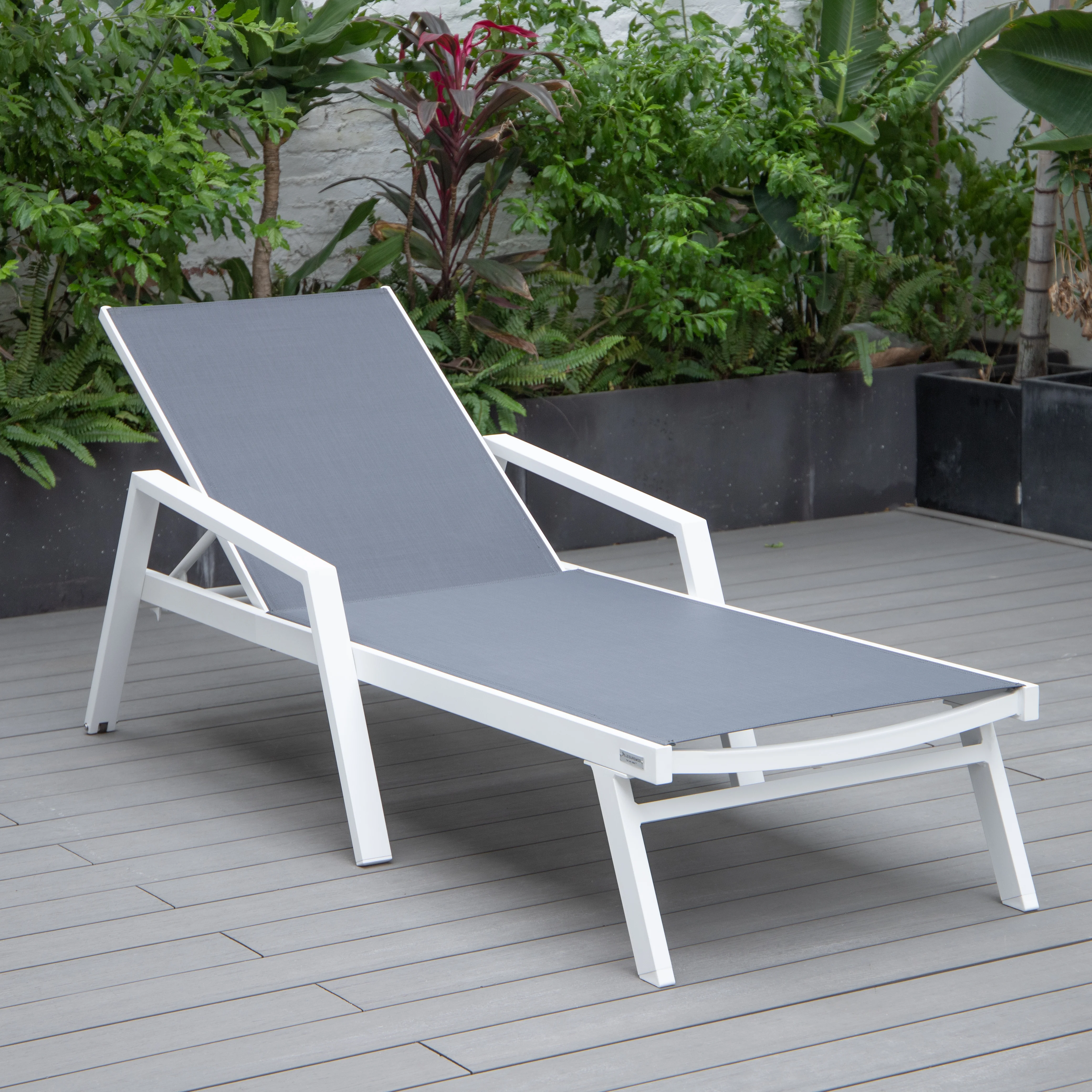 Marlin Patio Chaise Lounge Chair With Armrests in White Aluminum Frame
