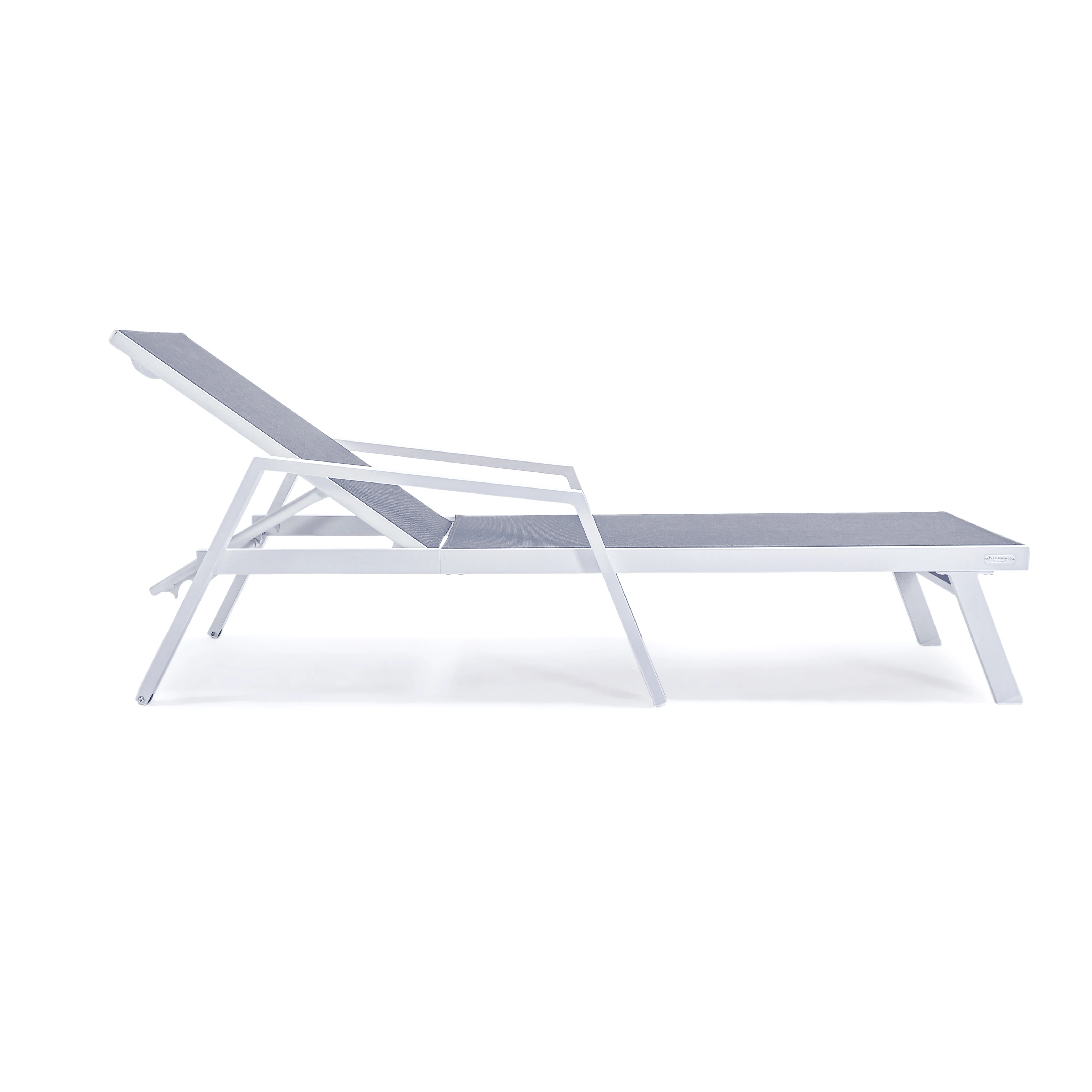 Marlin Patio Chaise Lounge Chair With Armrests in White Aluminum Frame