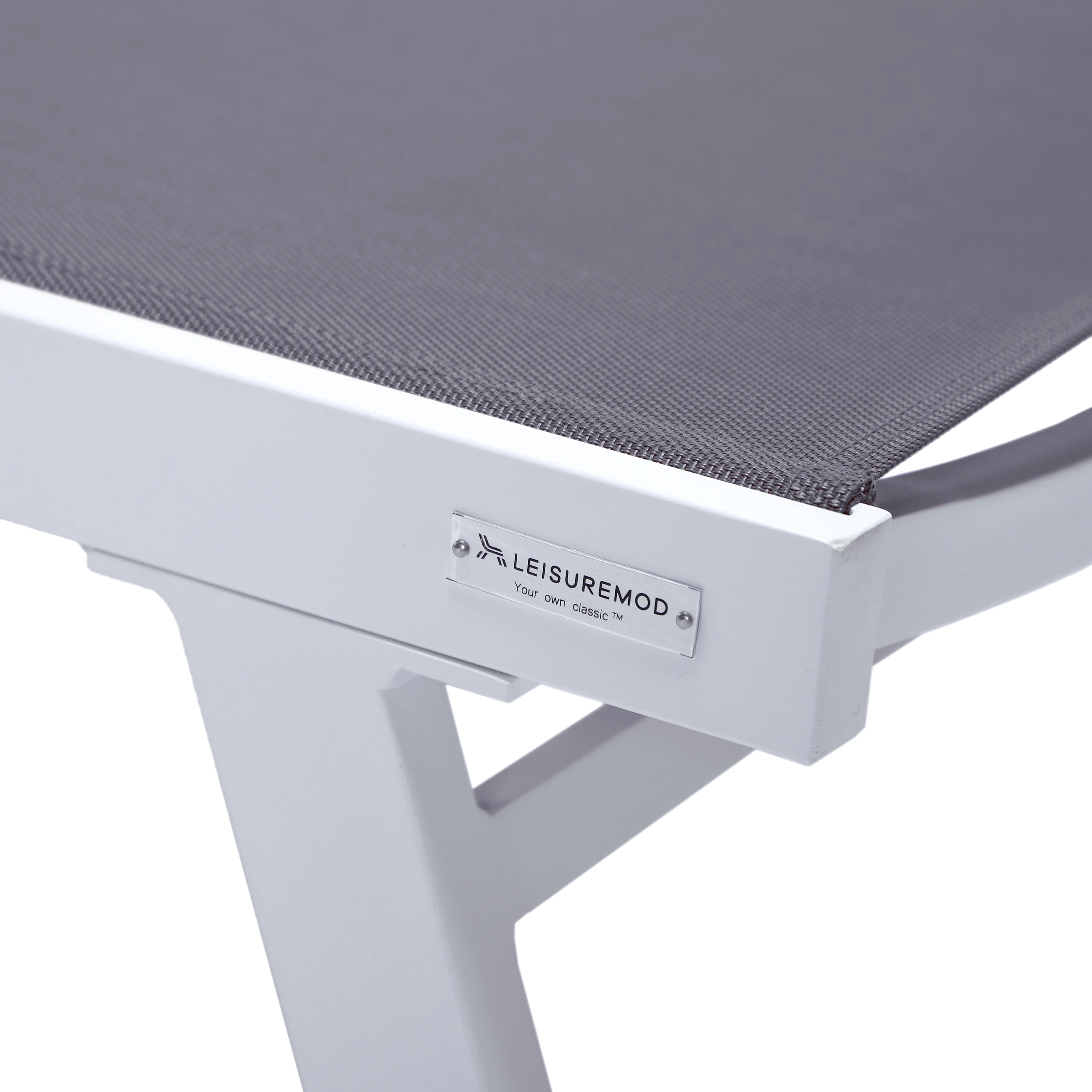 Marlin Patio Chaise Lounge Chair With Armrests in White Aluminum Frame, Set of 2 in Dark Grey