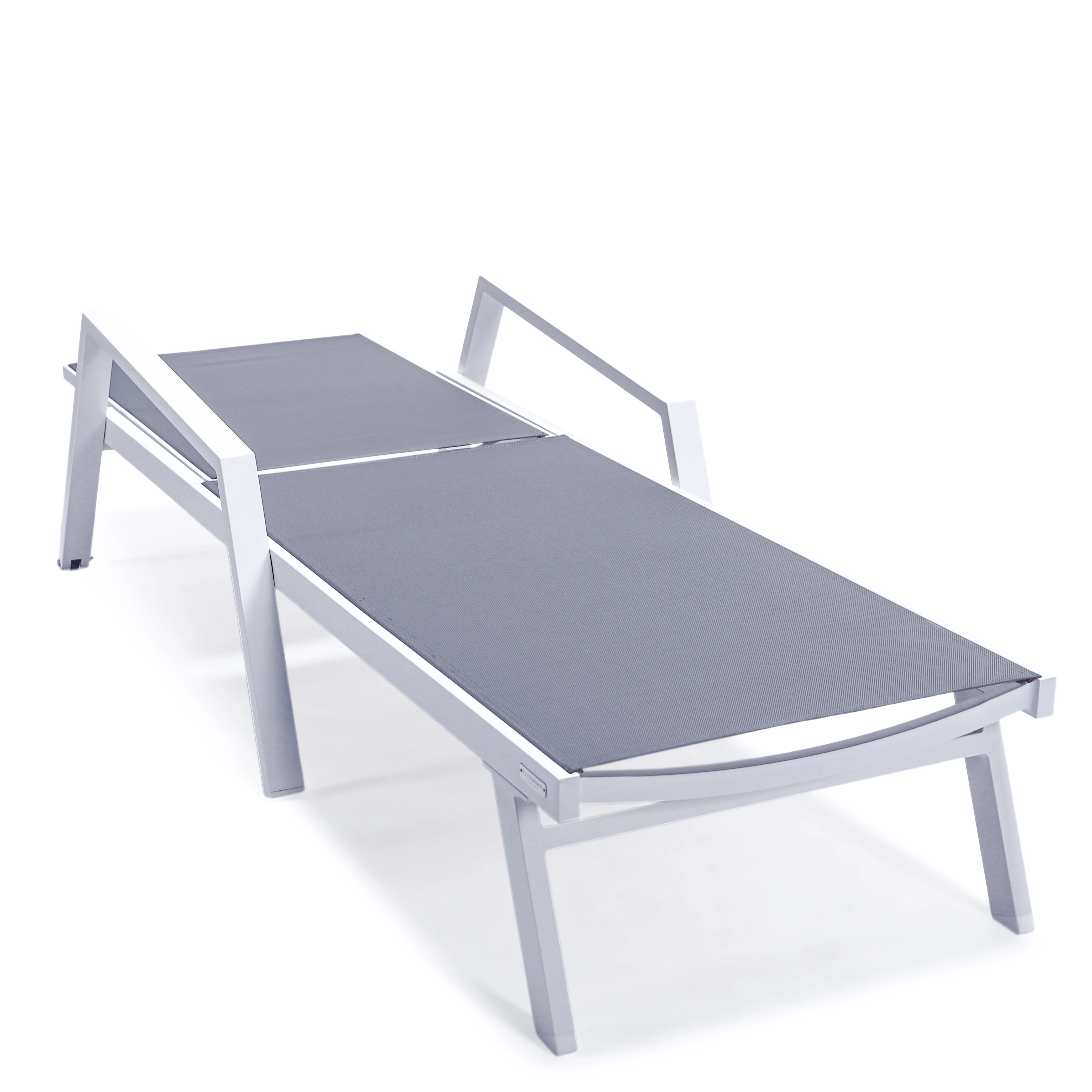 Marlin Patio Chaise Lounge Chair With Armrests in White Aluminum Frame, Set of 2 in Dark Grey