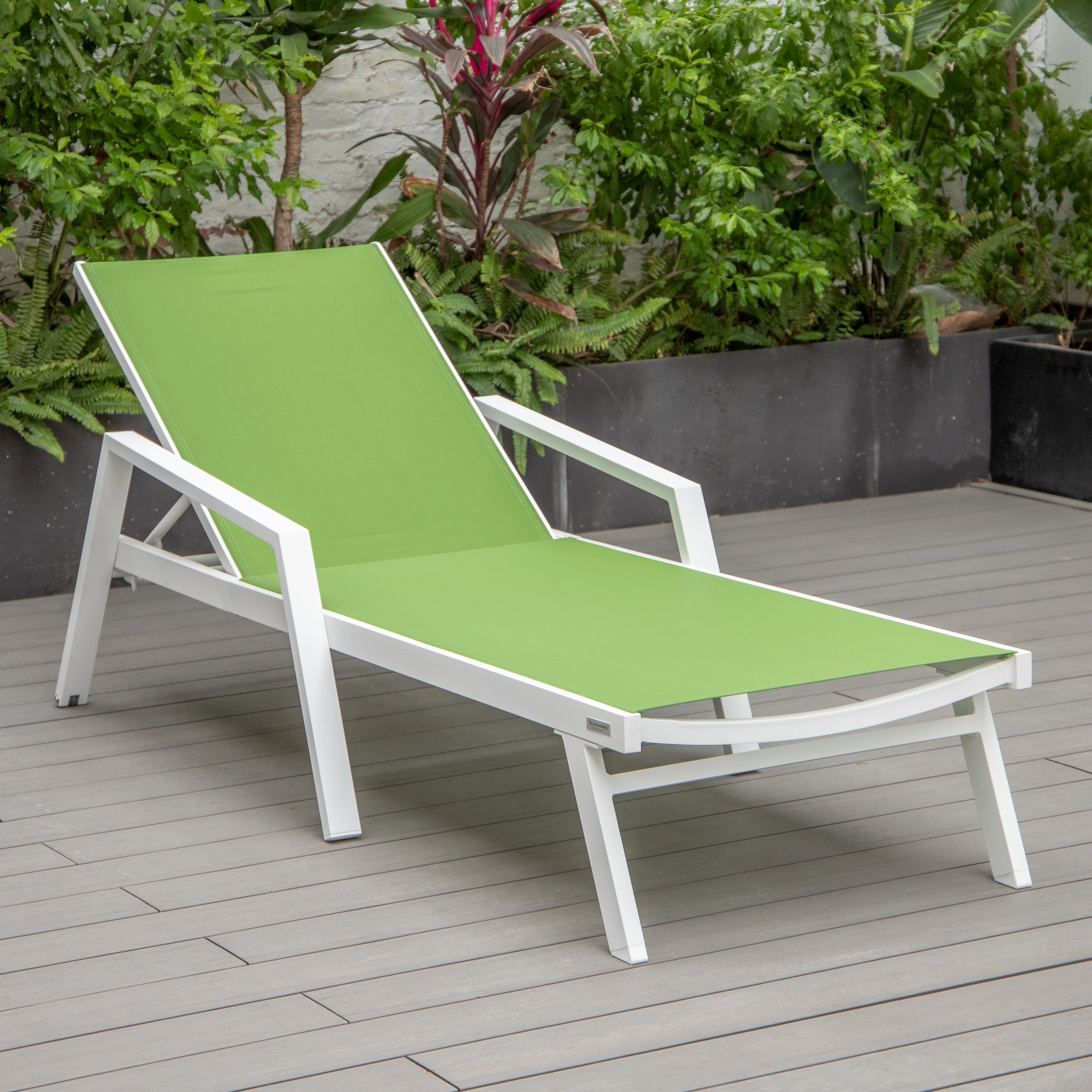 Marlin Patio Chaise Lounge Chair With Armrests in White Aluminum Frame