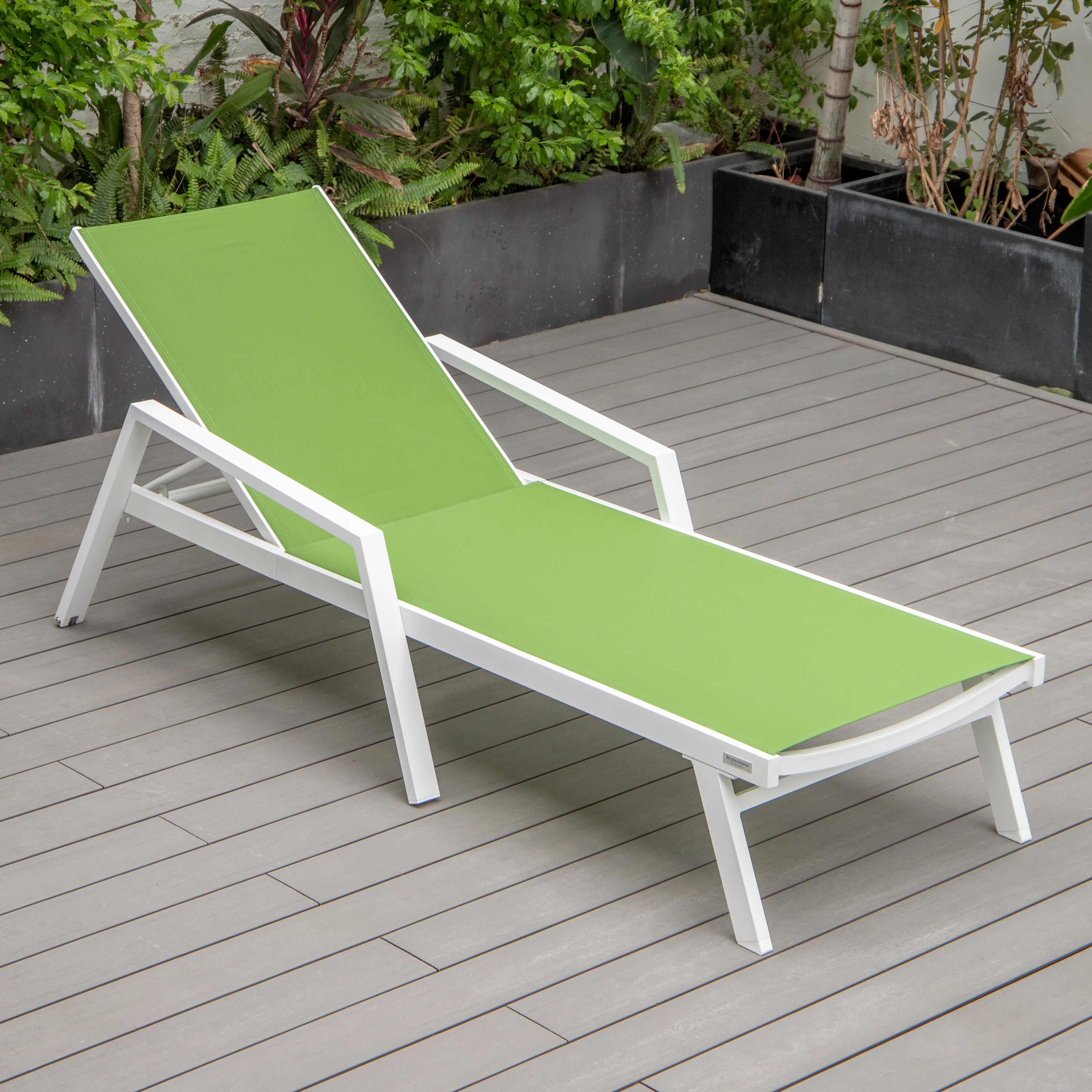 Marlin Patio Chaise Lounge Chair With Armrests in White Aluminum Frame