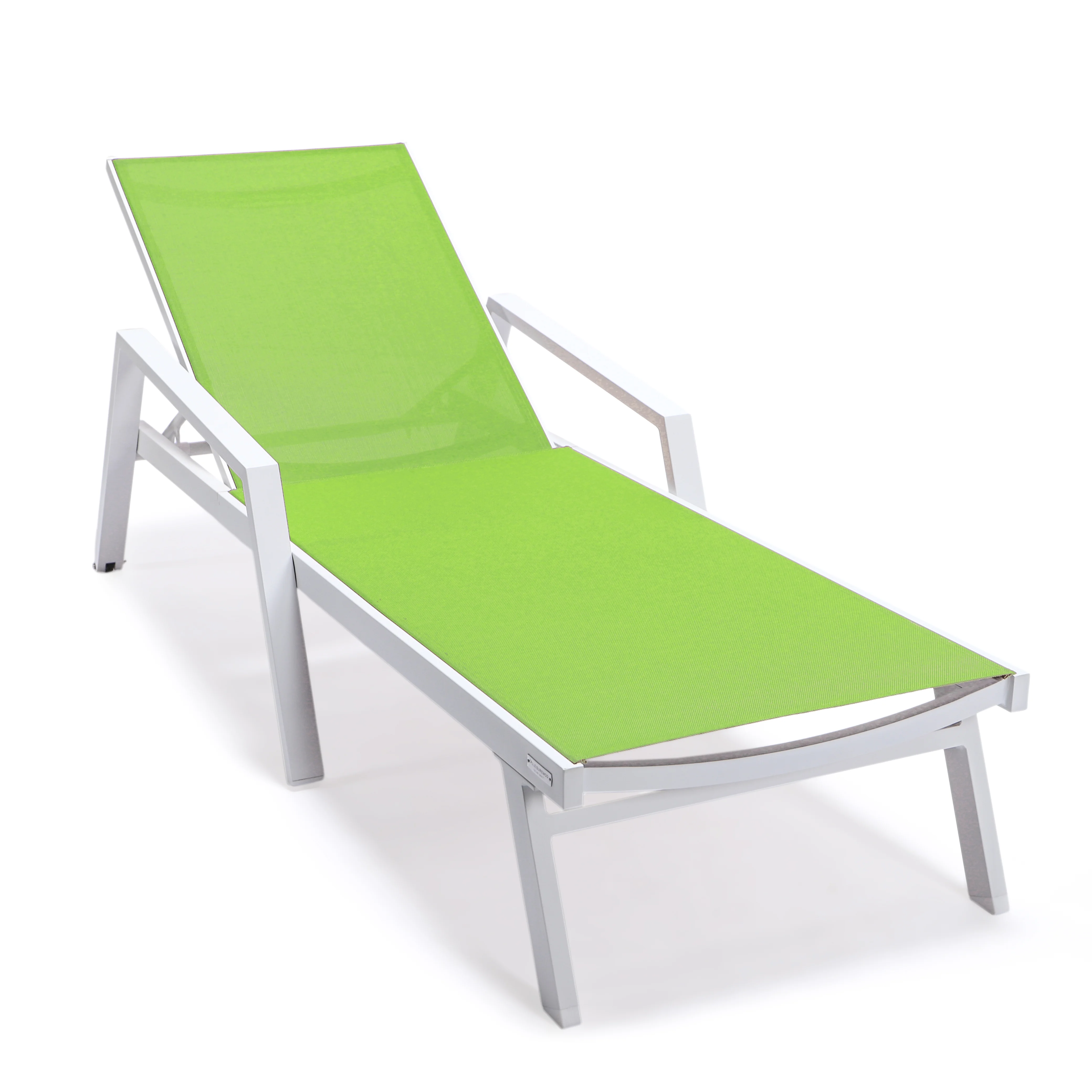 Marlin Patio Chaise Lounge Chair With Armrests in White Aluminum Frame