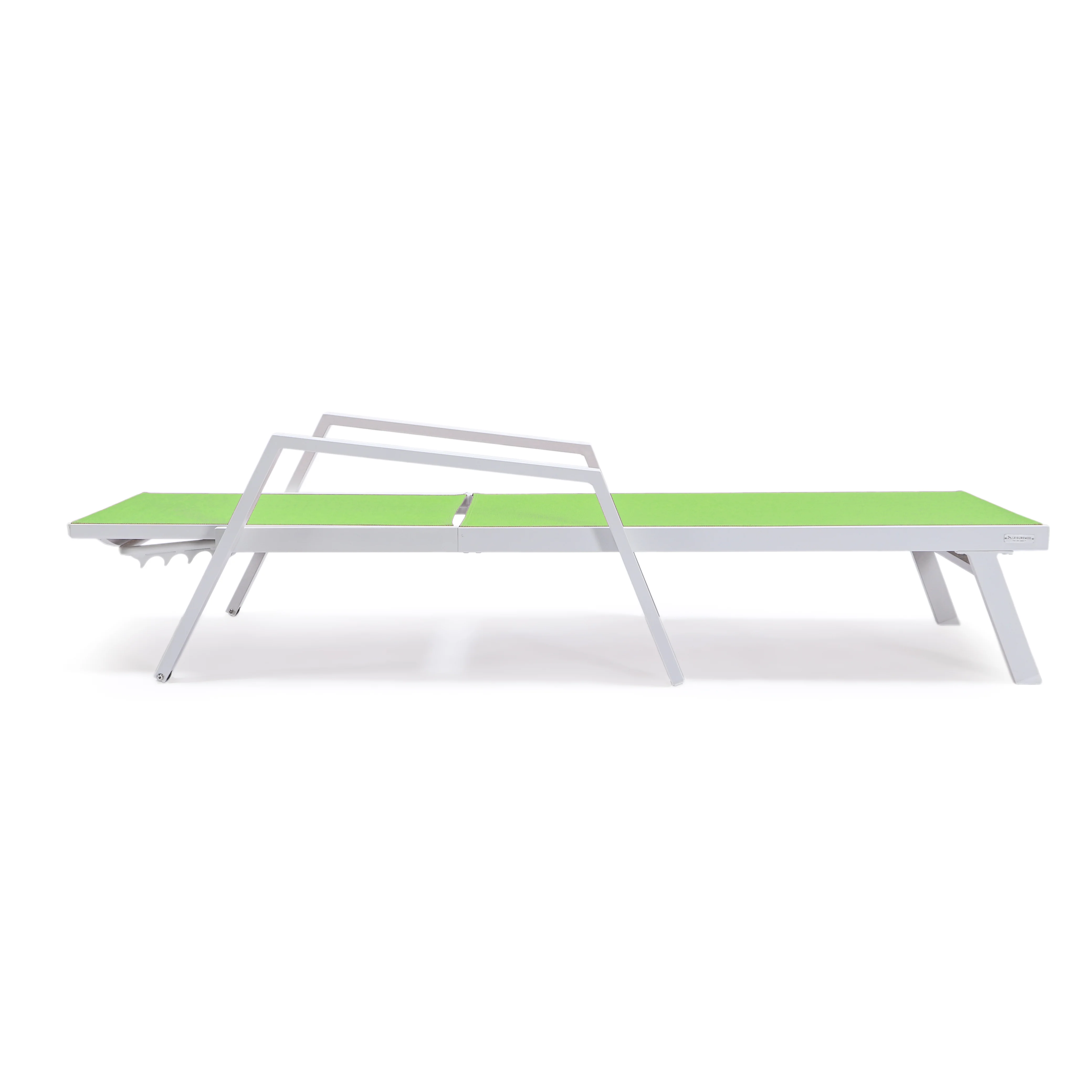 Marlin Patio Chaise Lounge Chair With Armrests in White Aluminum Frame, Set of 2 in Green