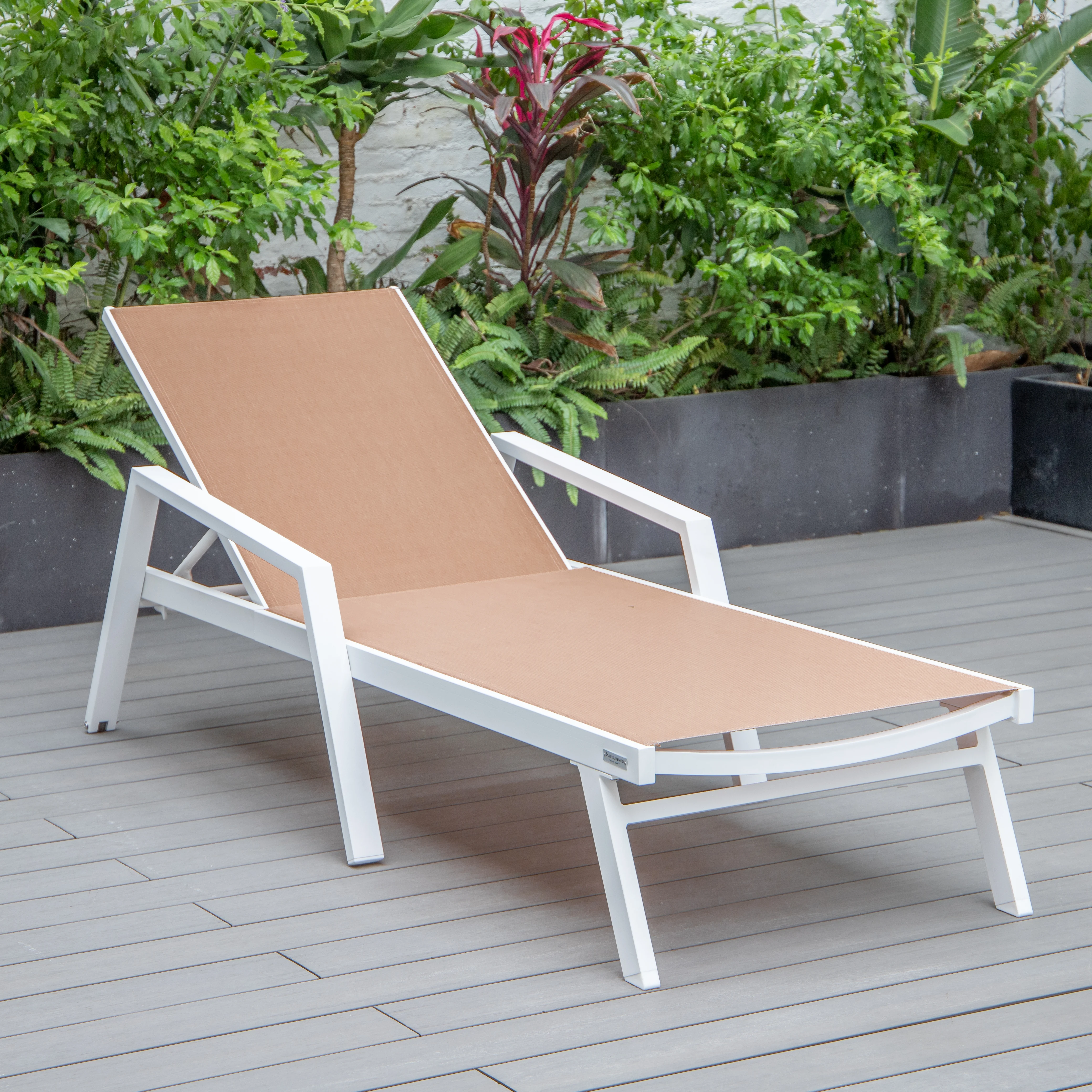 Marlin Patio Chaise Lounge Chair With Armrests in White Aluminum Frame