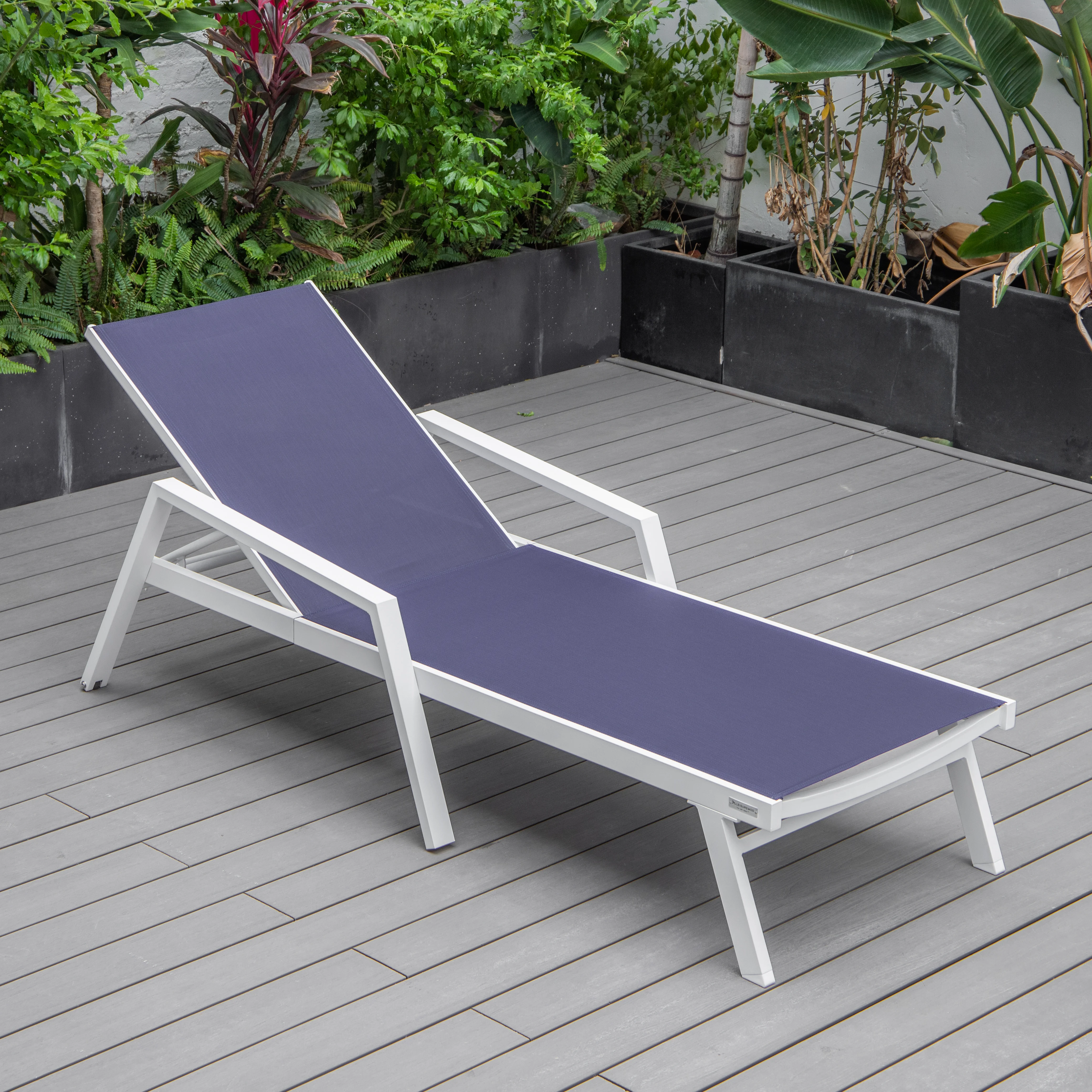 Marlin Patio Chaise Lounge Chair With Armrests in White Aluminum Frame