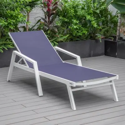 Marlin Patio Chaise Lounge Chair With Armrests in White Aluminum Frame
